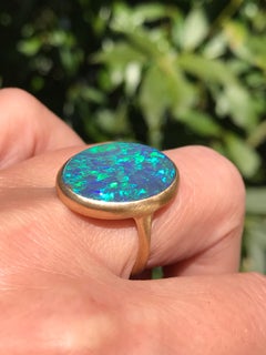 Dalben Blue Lightning Ridge Australian Opal Yellow Gold Ring