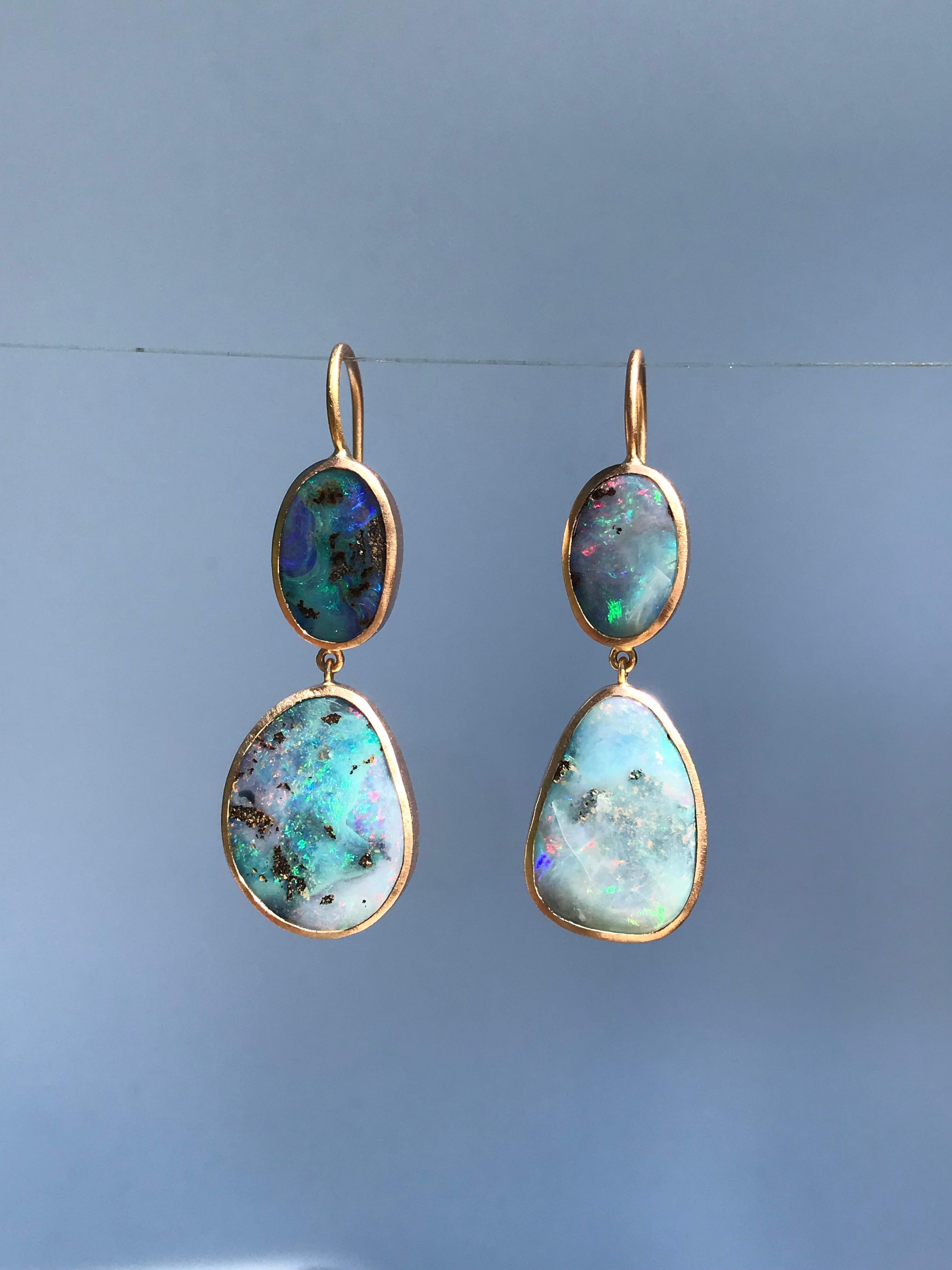 Dalben Blue Pink Australian Boulder Opal Rose Gold Earrings For Sale 5