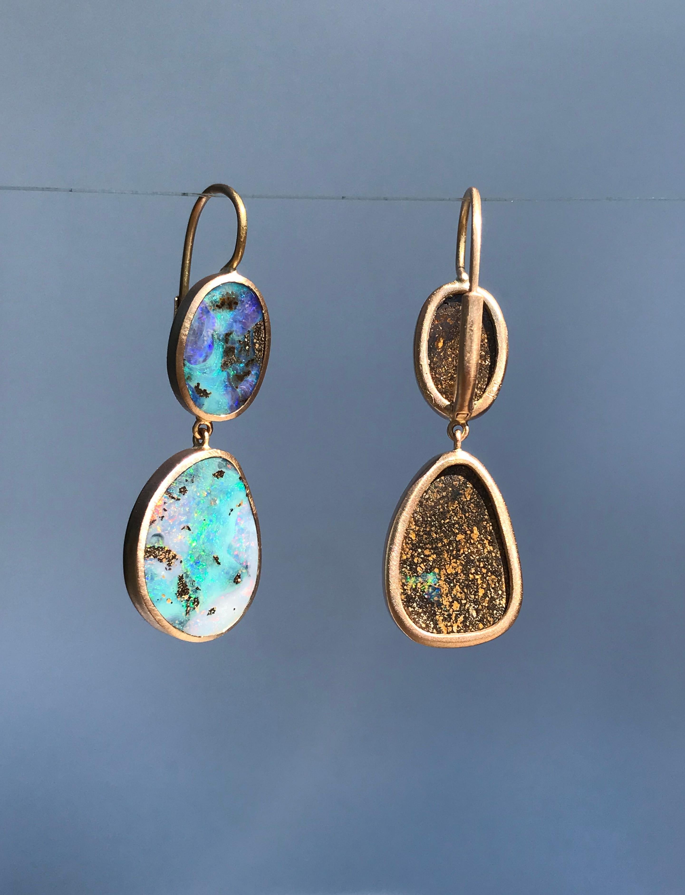 Dalben Blue Pink Australian Boulder Opal Rose Gold Earrings For Sale 6