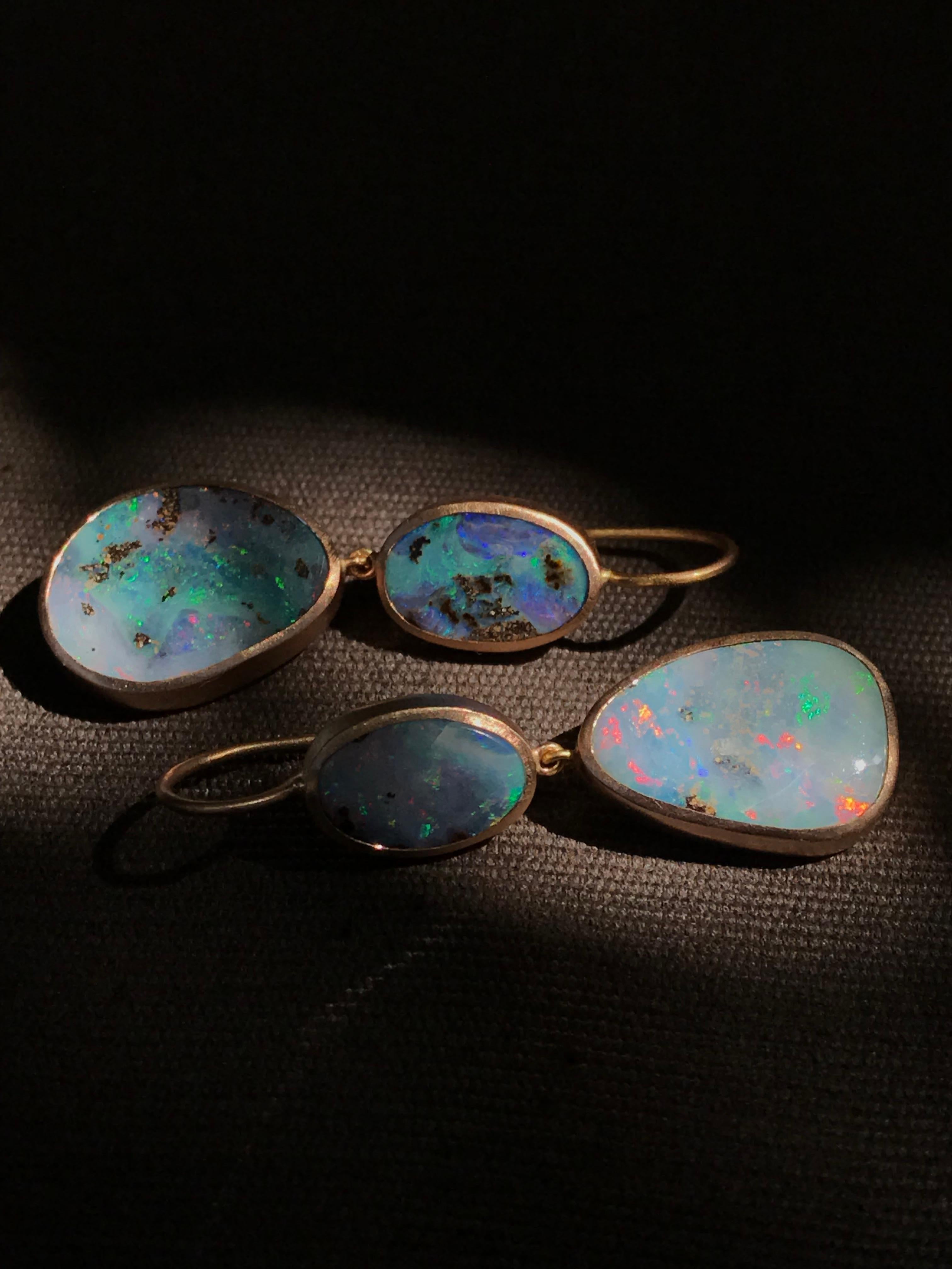 Dalben Blue Pink Australian Boulder Opal Rose Gold Earrings For Sale 7