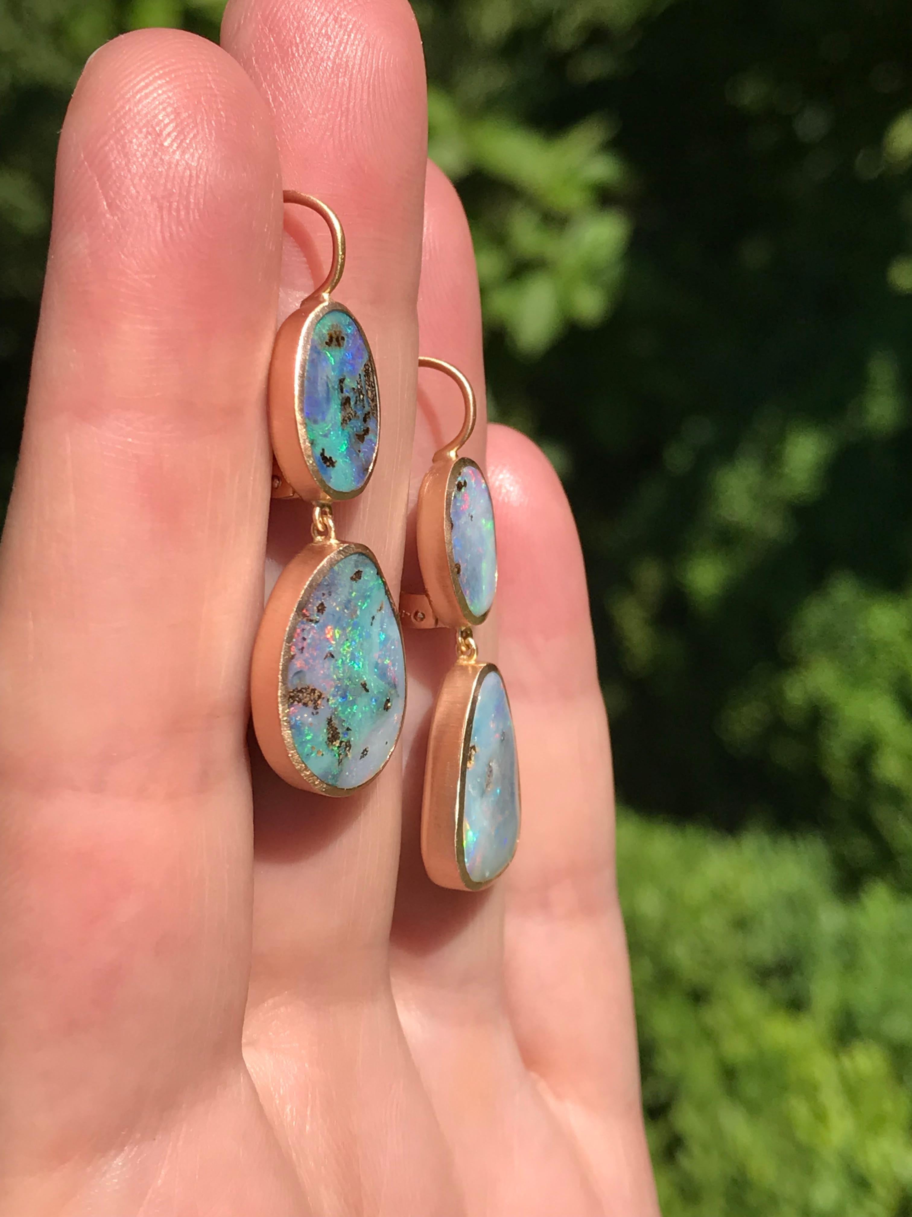 Dalben Blue Pink Australian Boulder Opal Rose Gold Earrings In New Condition For Sale In Como, IT
