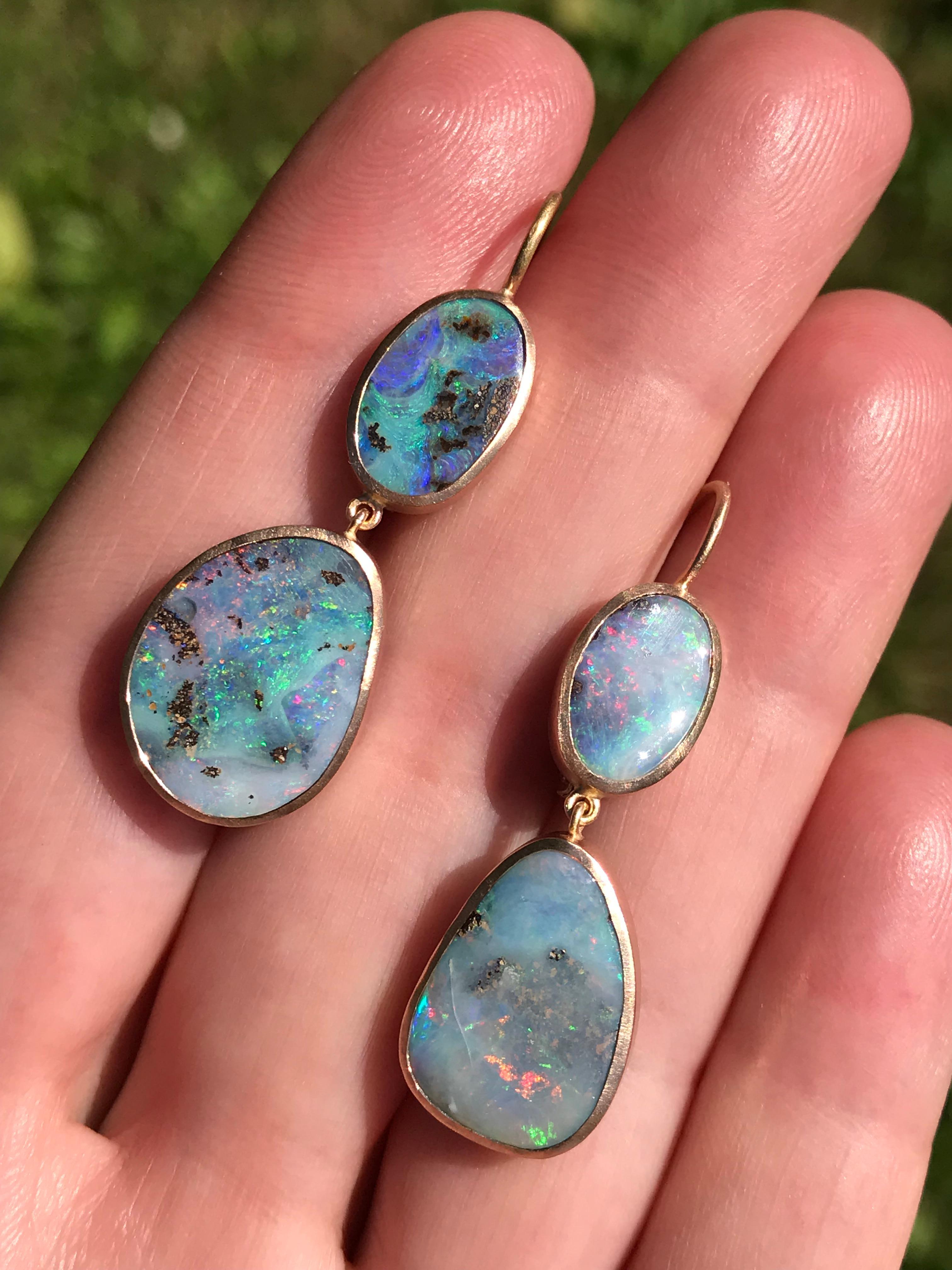 Women's Dalben Blue Pink Australian Boulder Opal Rose Gold Earrings For Sale