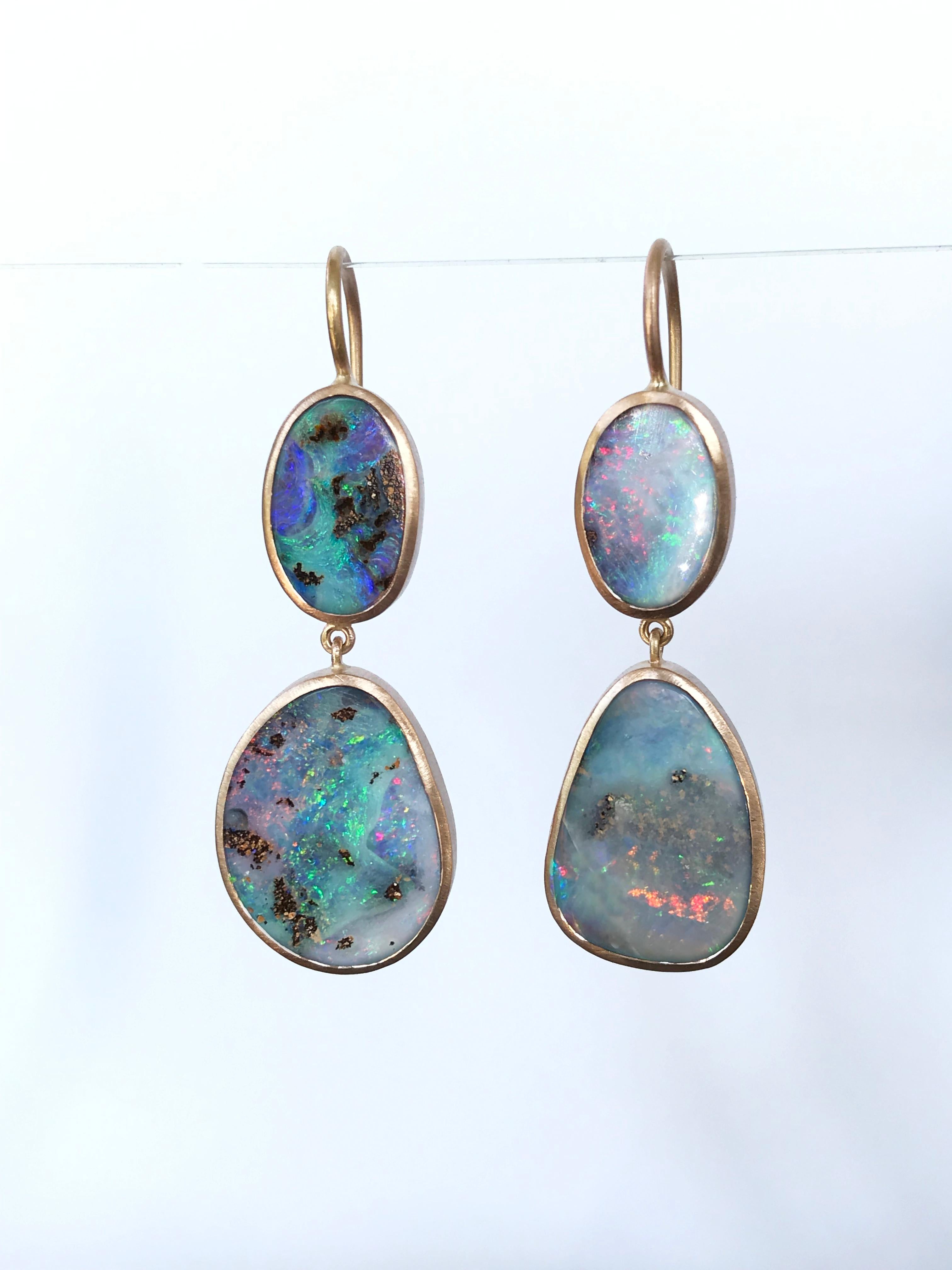 Dalben Blue Pink Australian Boulder Opal Rose Gold Earrings For Sale 3