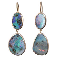 Dalben Blue Pink Australian Boulder Opal Rose Gold Earrings