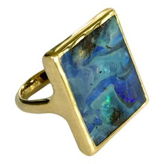 Dalben Blue Rectangular Boulder Opal Yellow Gold Ring
