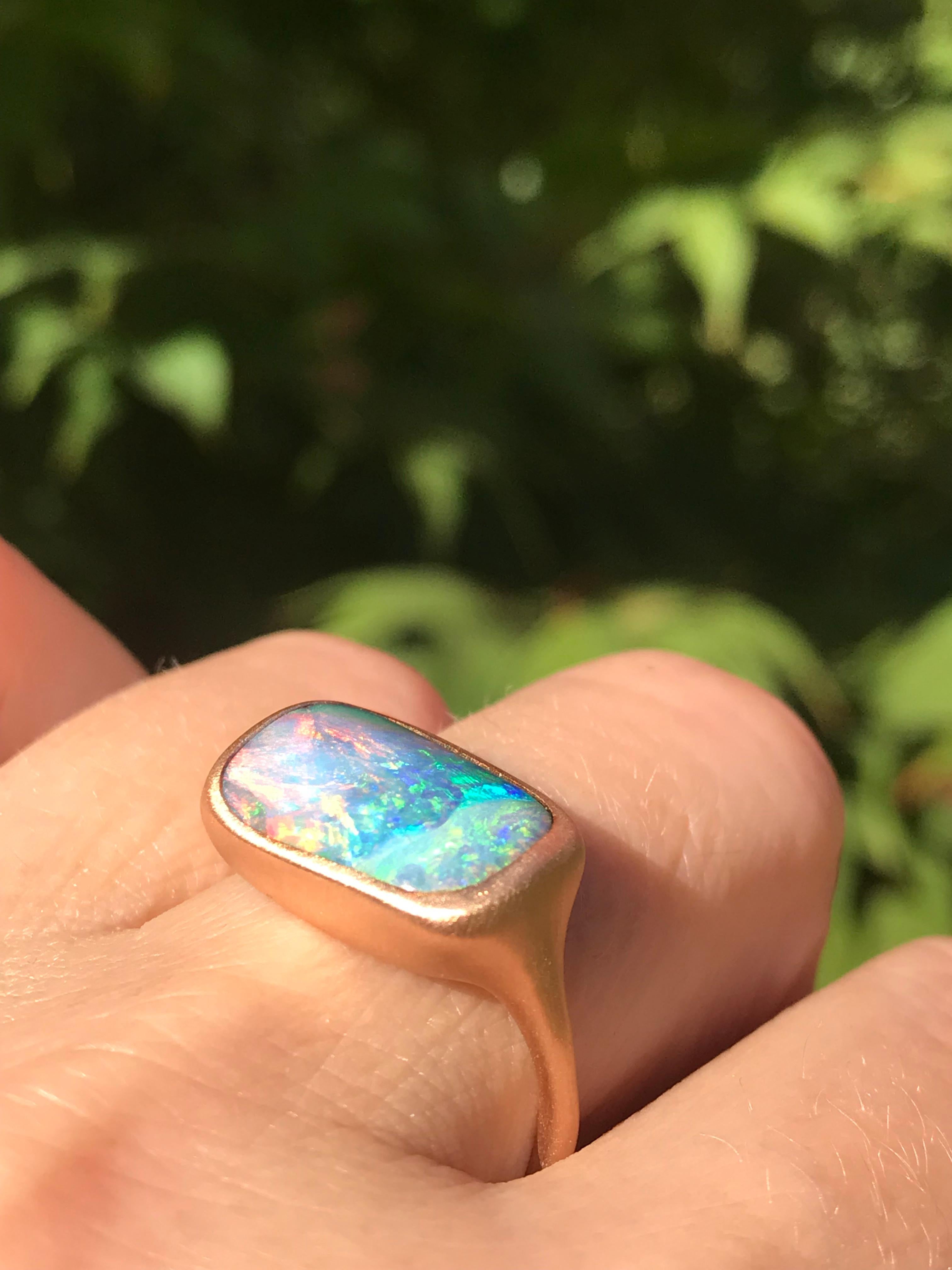 Cabochon Dalben Boulder Opal Rose Gold Ring For Sale