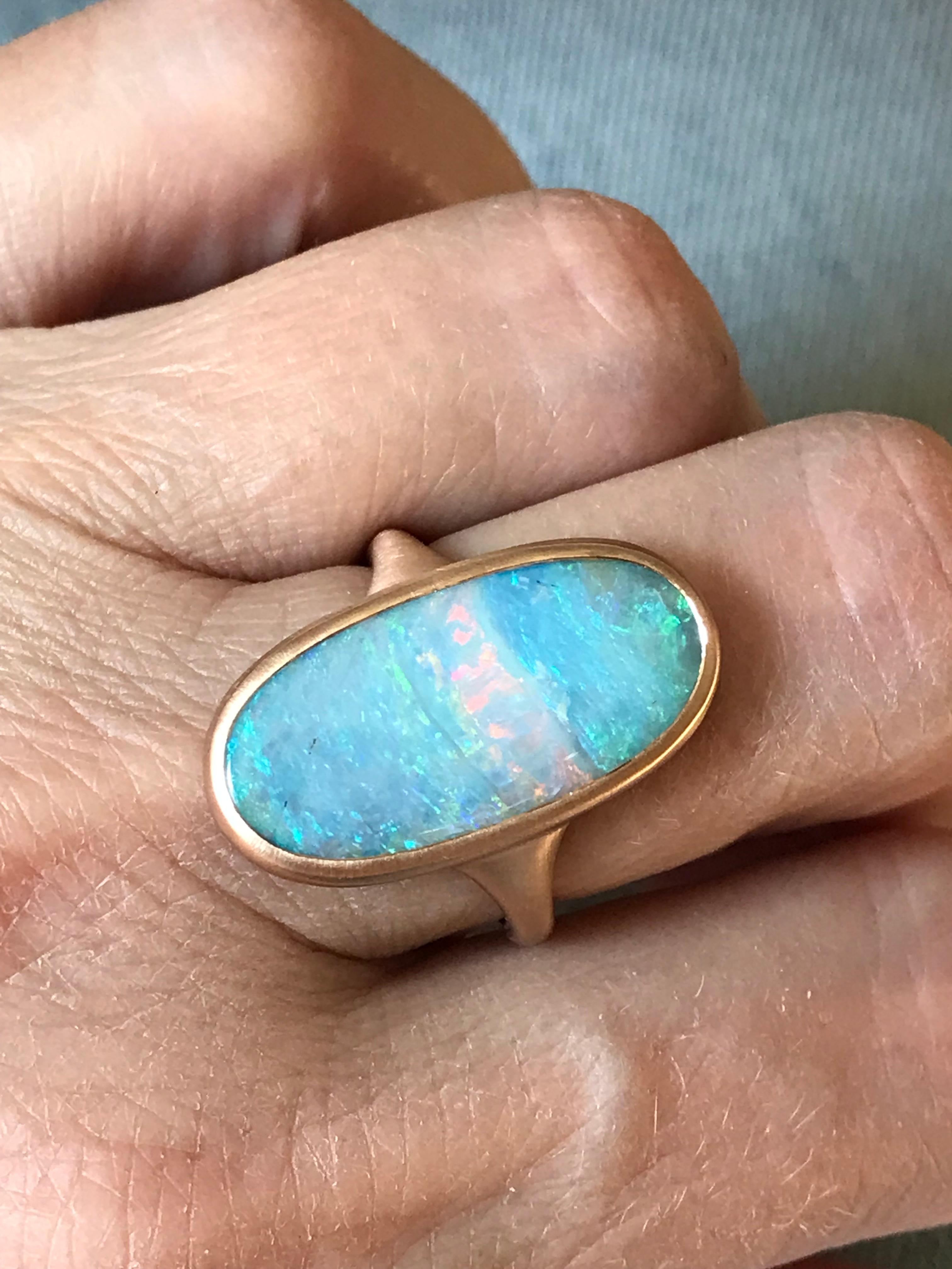 Cabochon Dalben Boulder Opal Rose Gold Ring For Sale