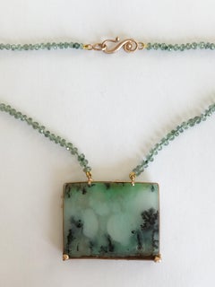 Dalben Dendritic Chrysoprase Green Sapphire and Rose Gold Necklace