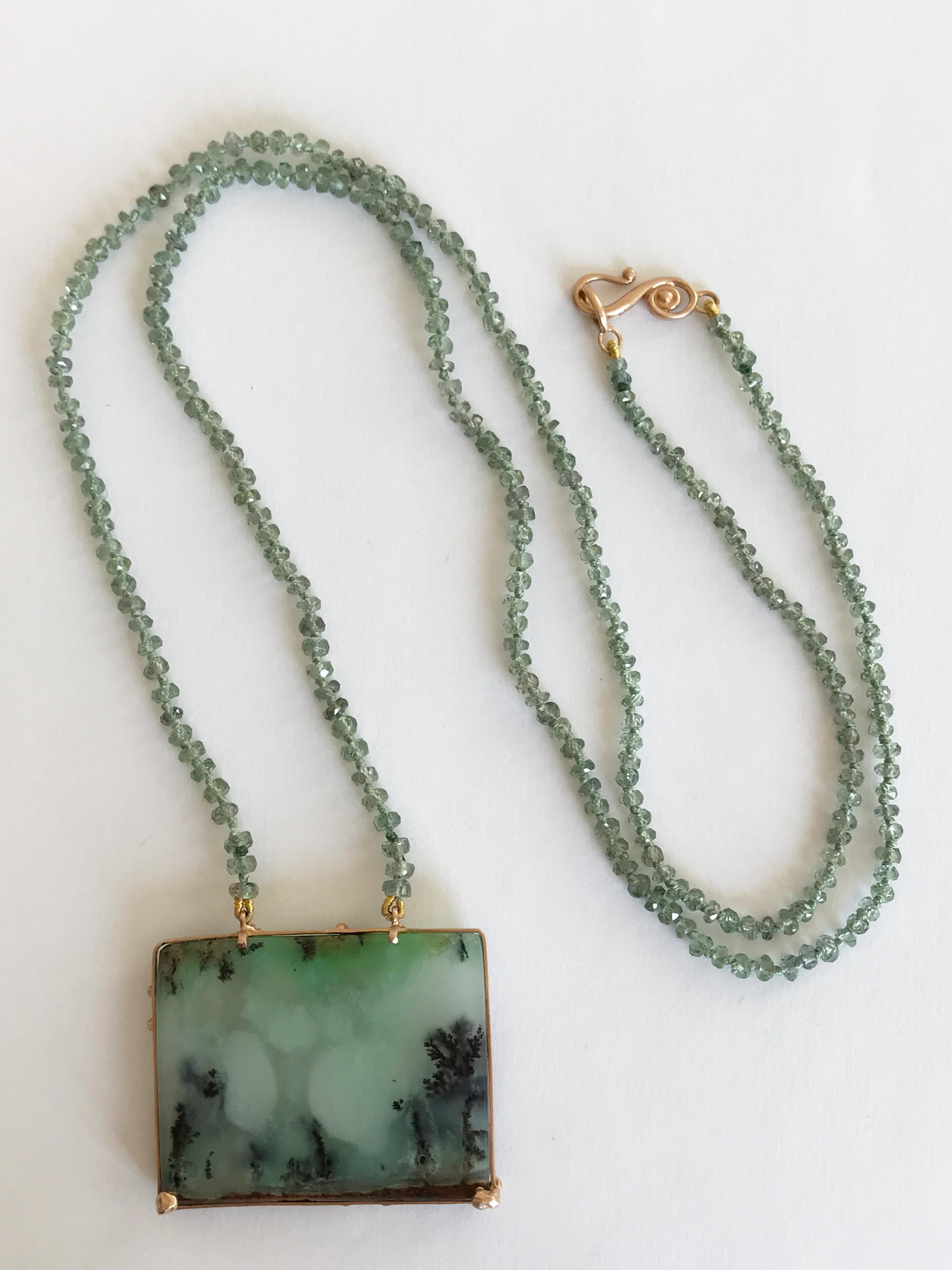 Contemporary Dalben Dendritic Chrysoprase Green Sapphire and Rose Gold Necklace For Sale
