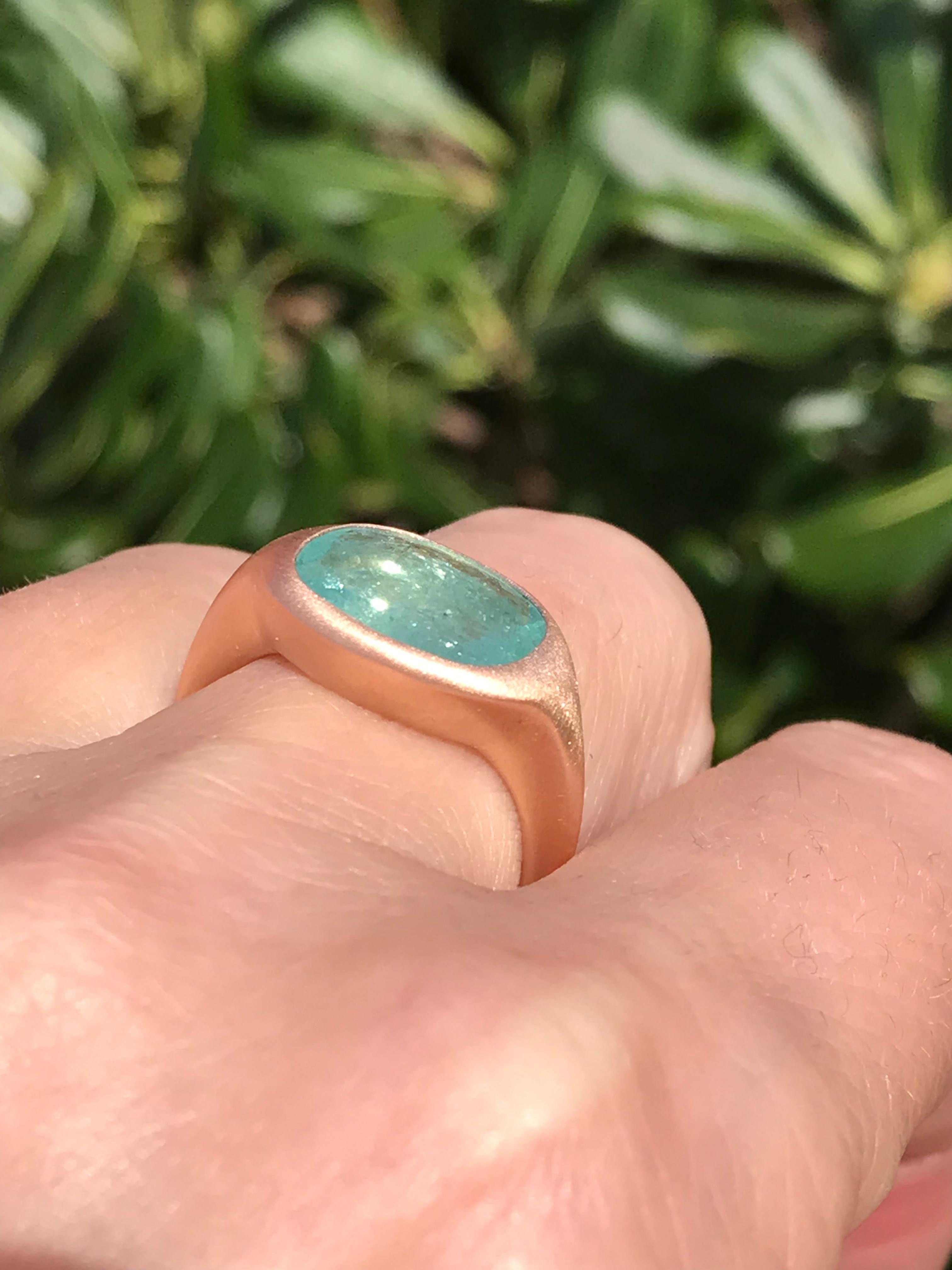 Oval Cut Dalben Design 3.79 carat Paraiba Tourmaline Rose Gold Ring For Sale