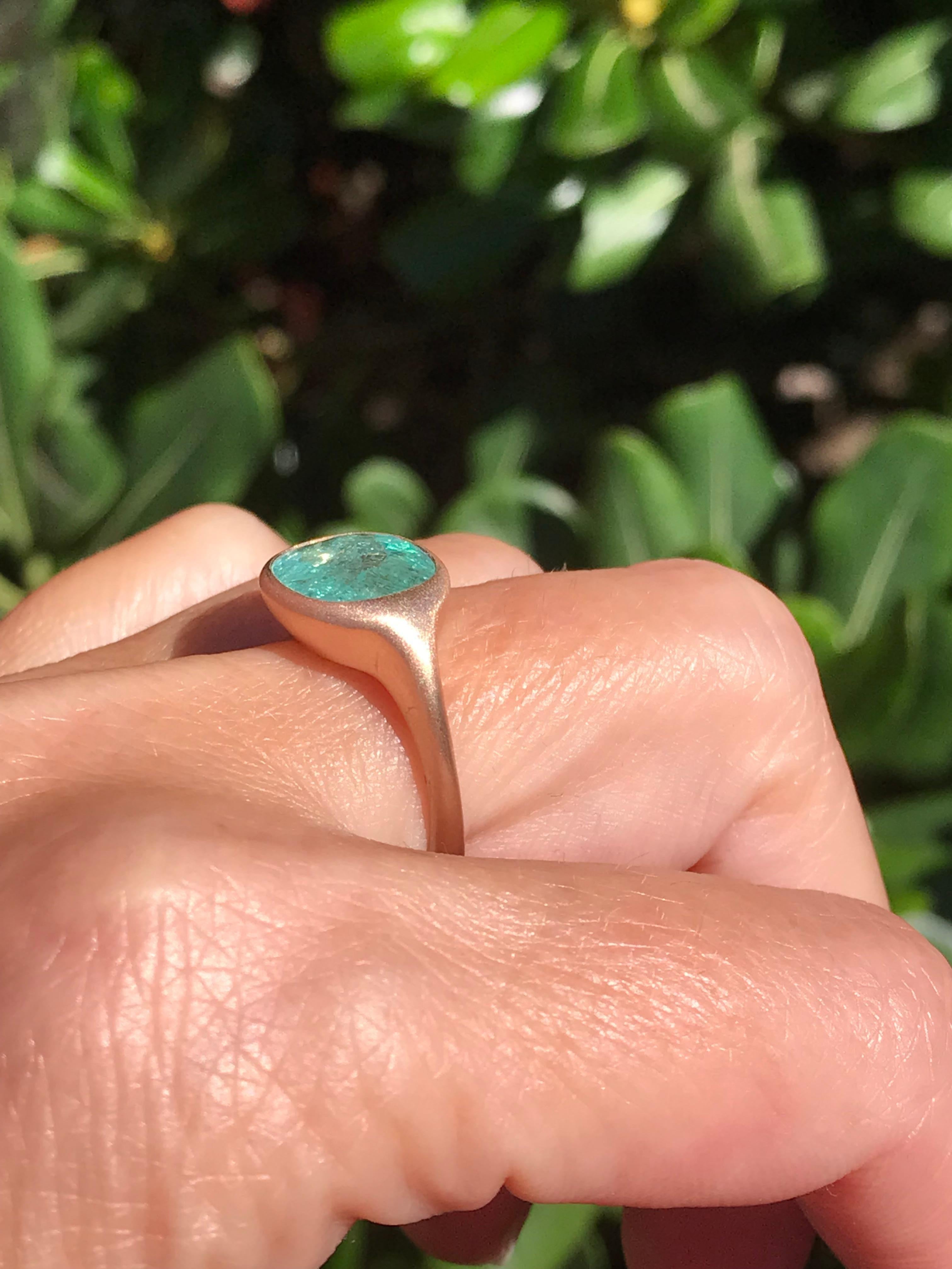 Oval Cut Dalben Design 4.11 carat Certified Paraiba Tourmaline Rose Gold Ring For Sale