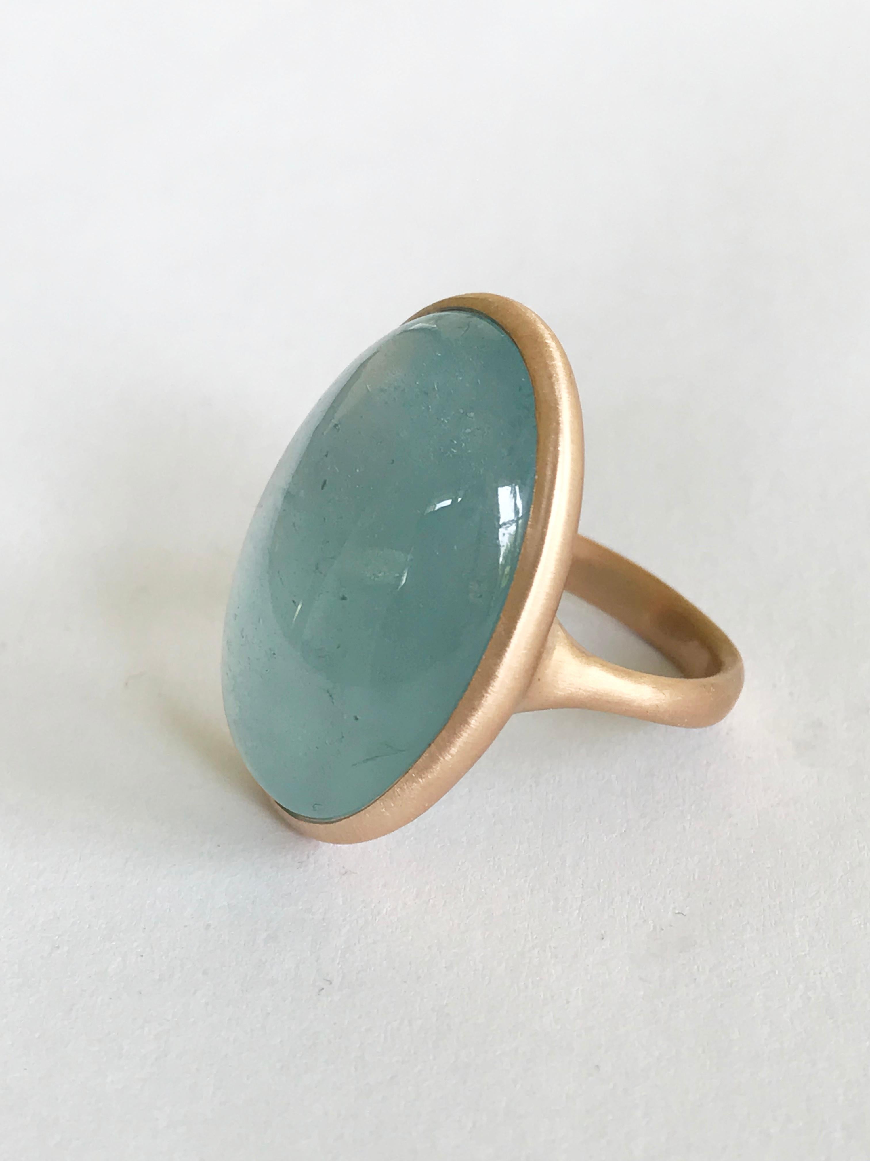 Dalben Design Aquamarine Oval Cabochon Rose Gold Ring In New Condition For Sale In Como, IT