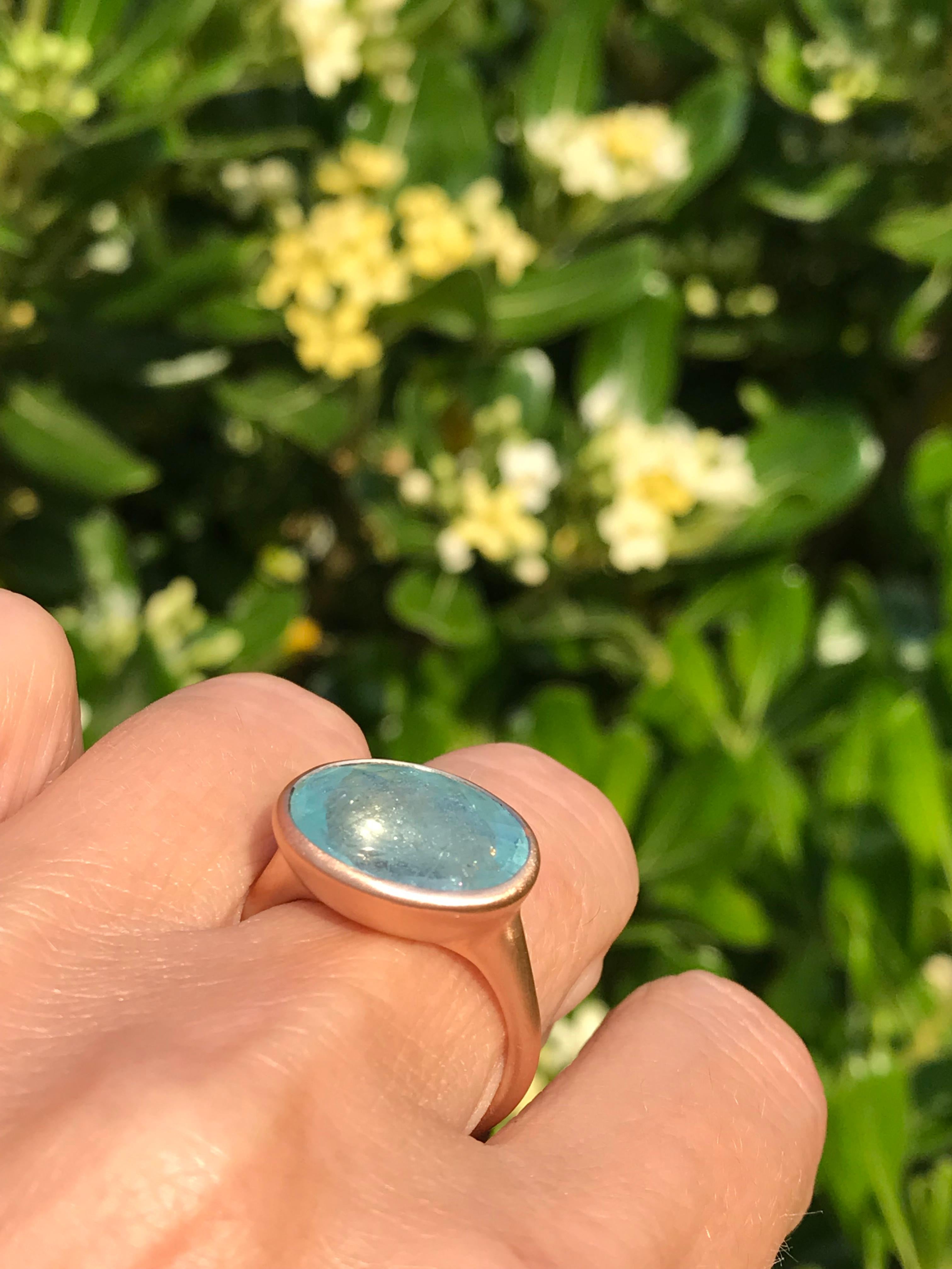 Oval Cut Dalben Design Aquamarine Rose Gold Ring For Sale