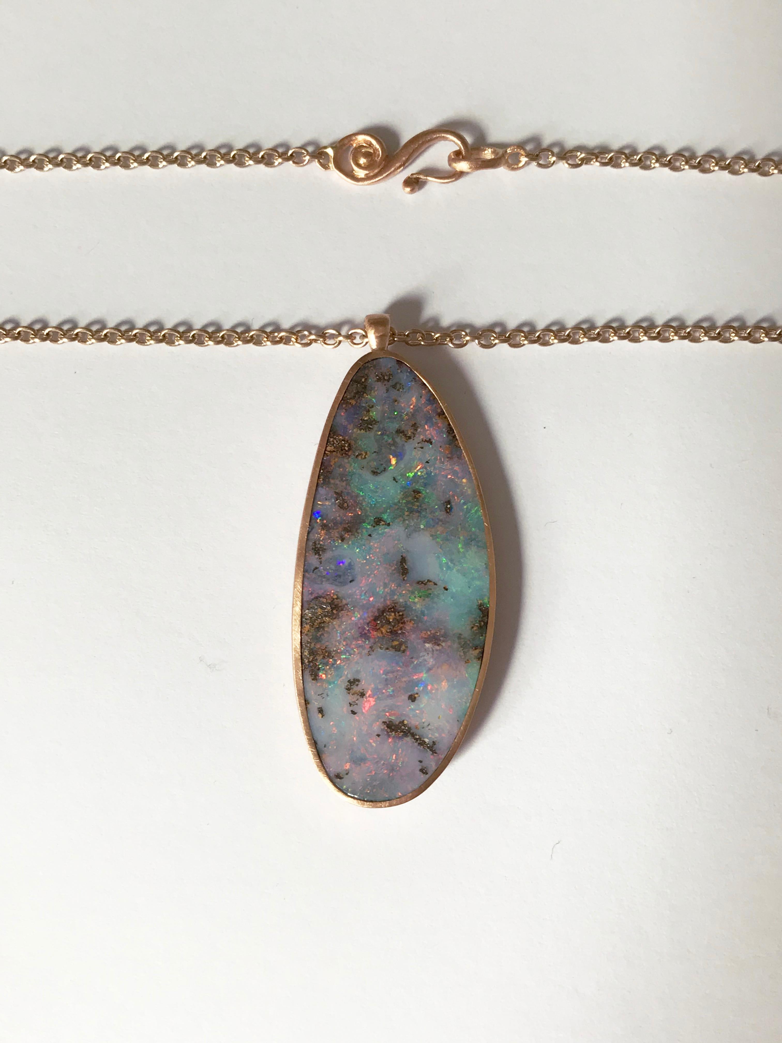 Dalben Design Australian Boulder Opal and Rose Gold Necklace For Sale 4