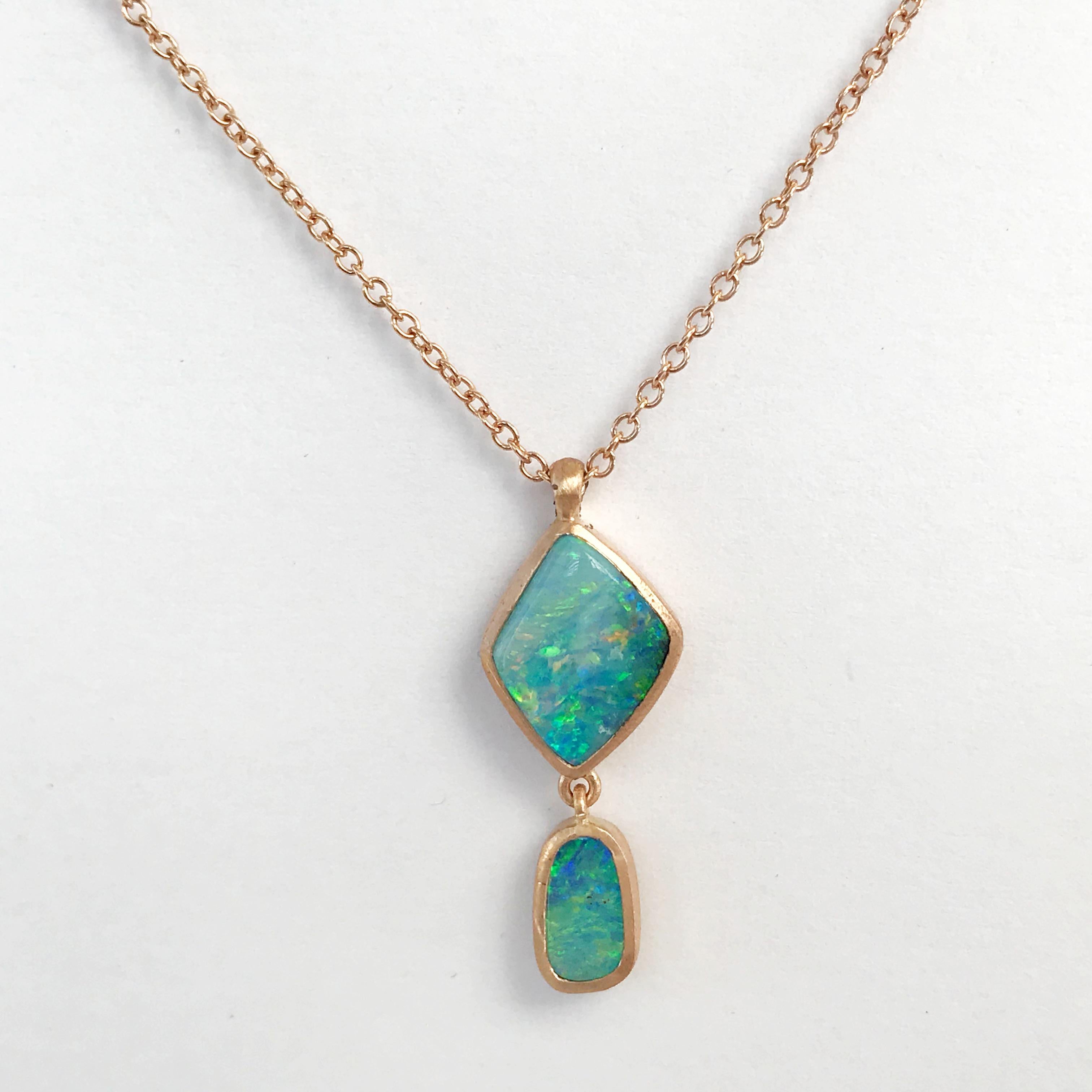 Dalben Design Australian Boulder Opal and Rose Gold Necklace For Sale 1
