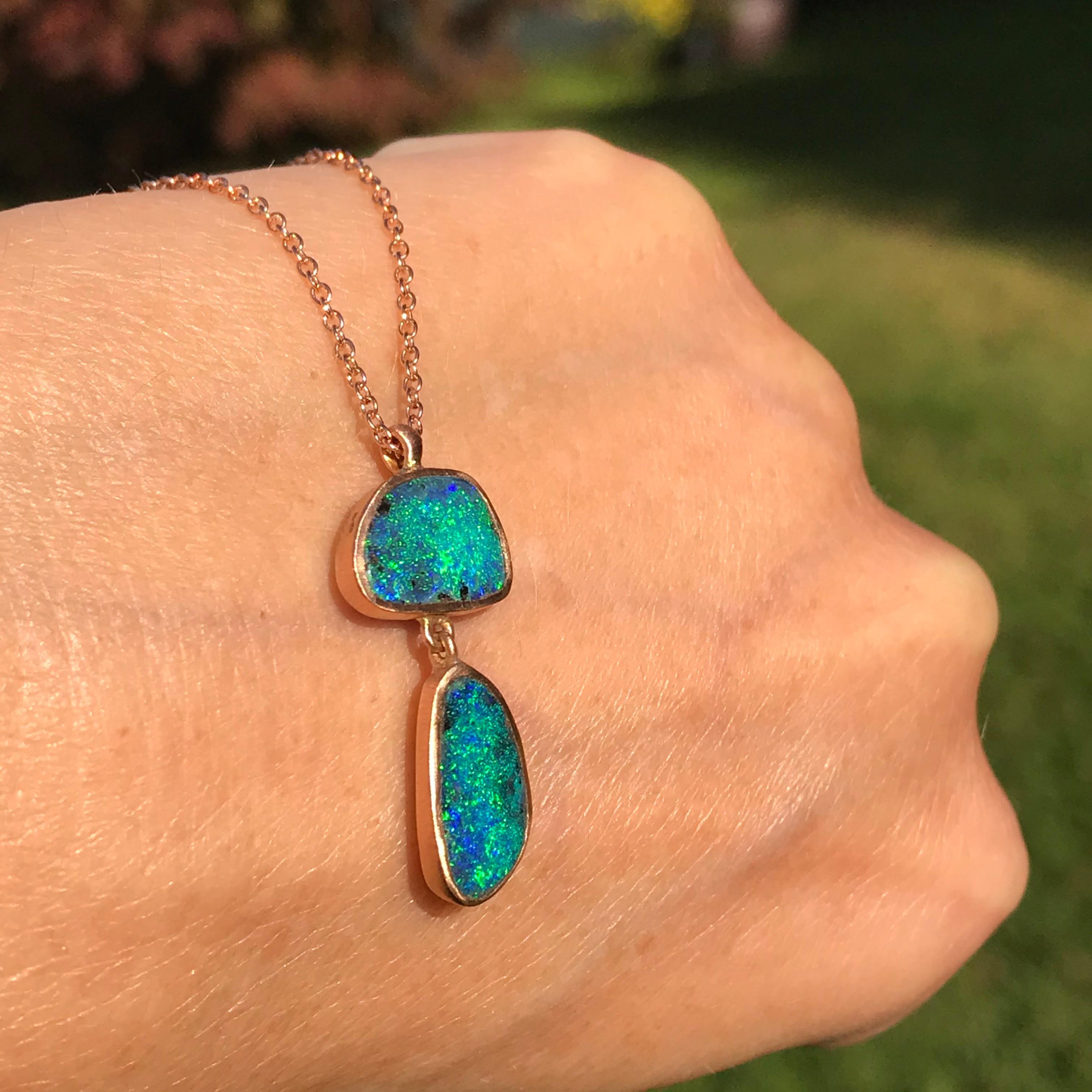 Dalben Design Australian Boulder Opal and Rose Gold Necklace In New Condition In Como, IT