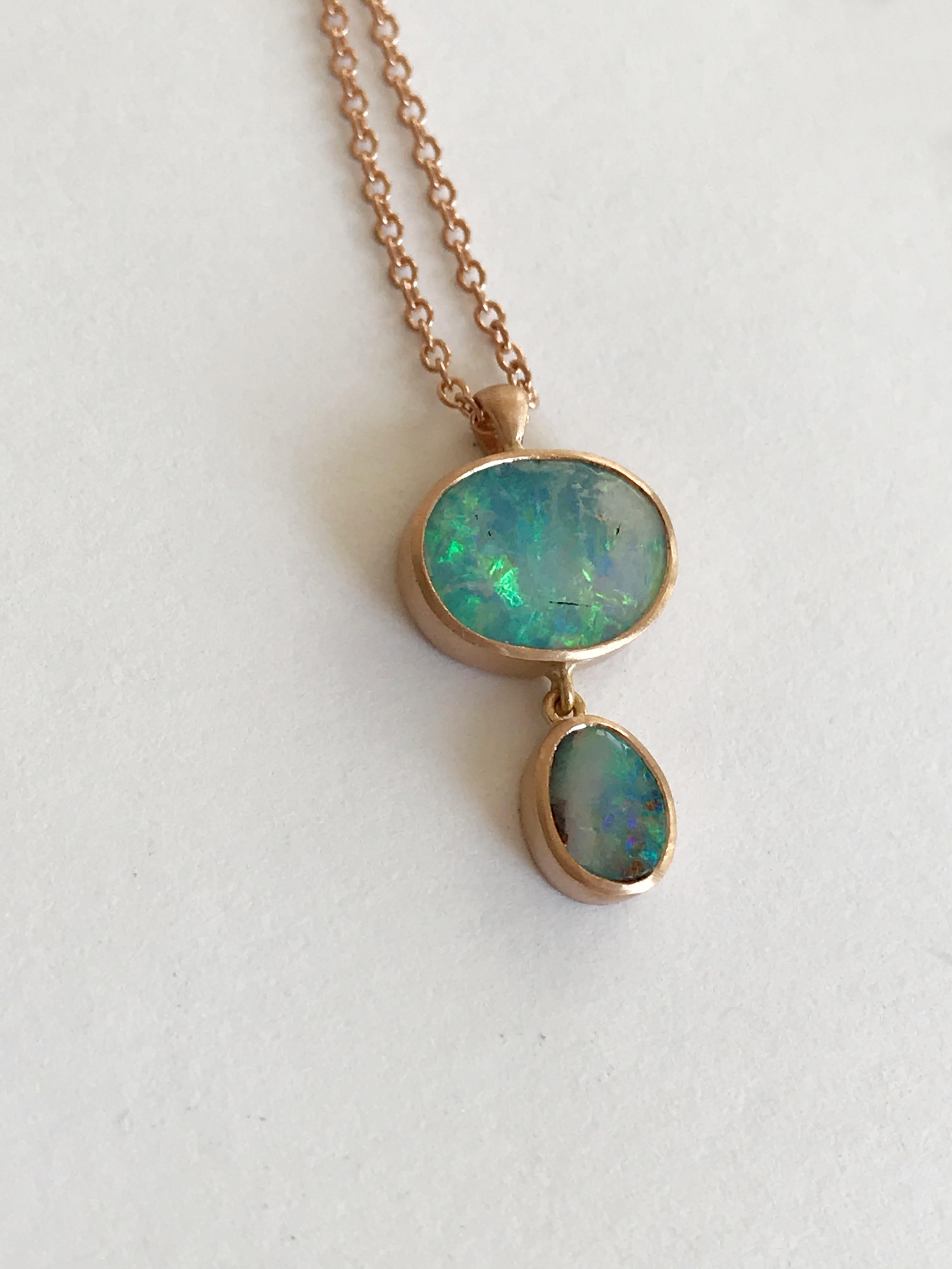 Oval Cut Dalben Design Australian Boulder Opal and Rose Gold Necklace