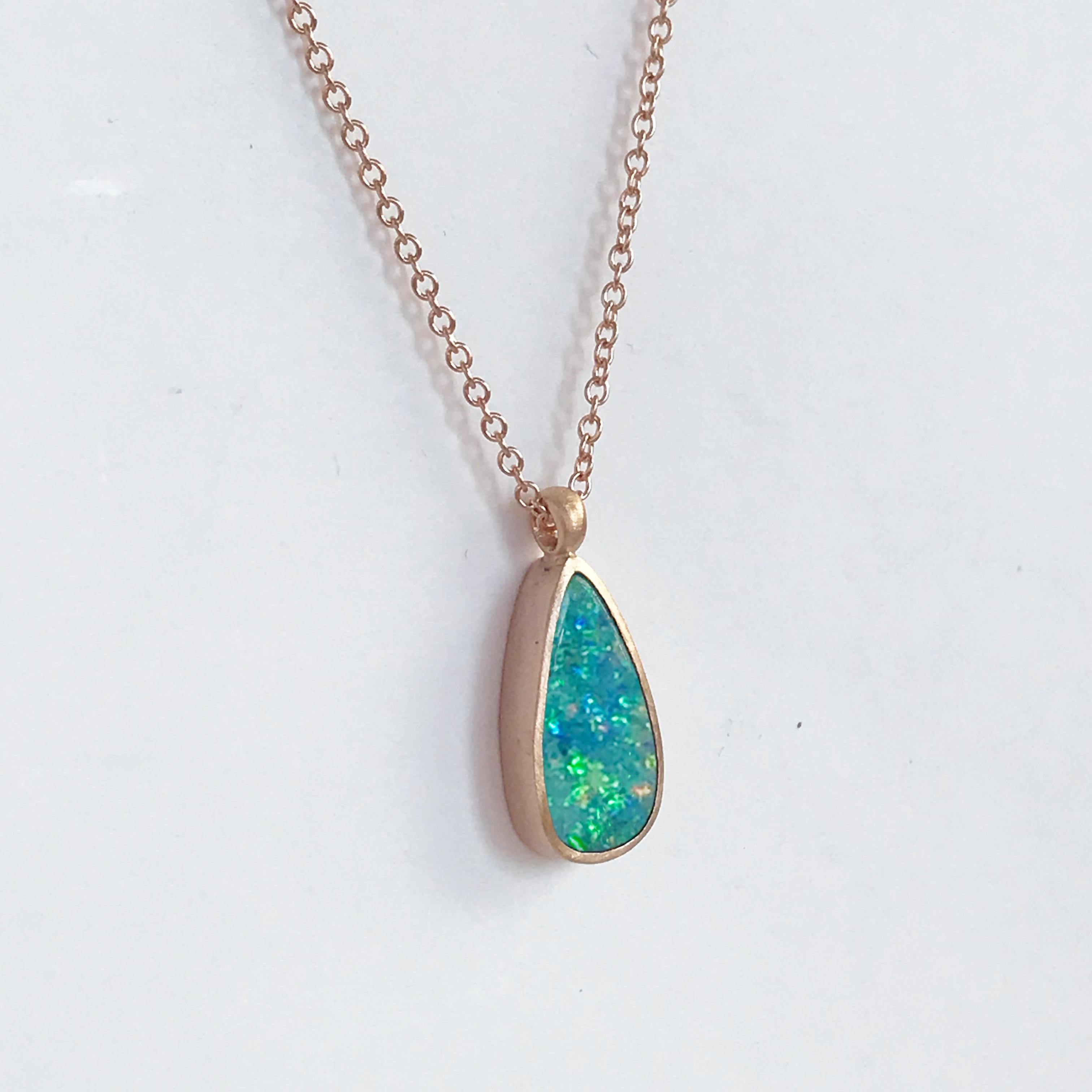 Oval Cut Dalben Design Australian Boulder Opal and Rose Gold Necklace