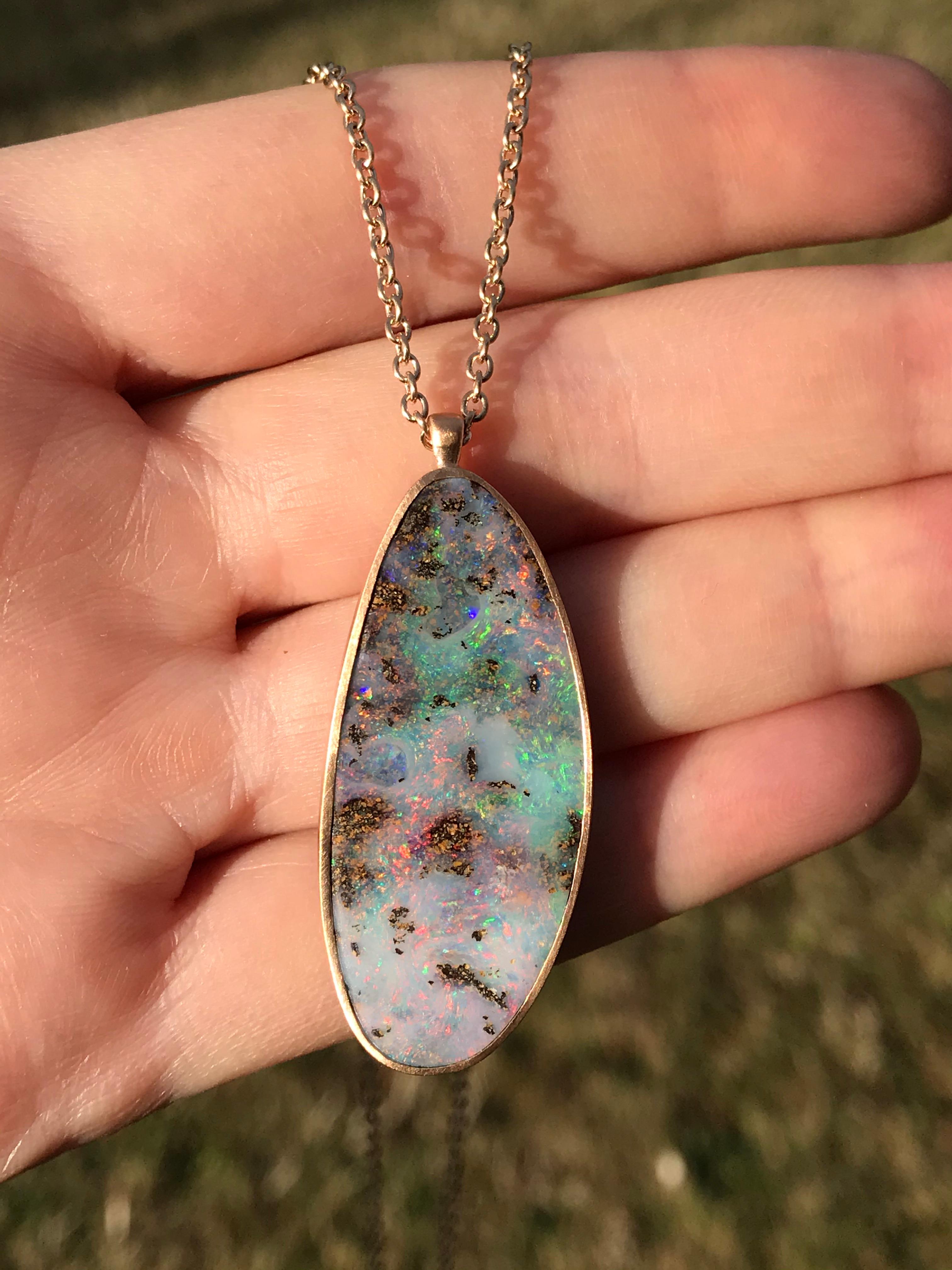 Dalben Design Australian Boulder Opal and Rose Gold Necklace In New Condition For Sale In Como, IT