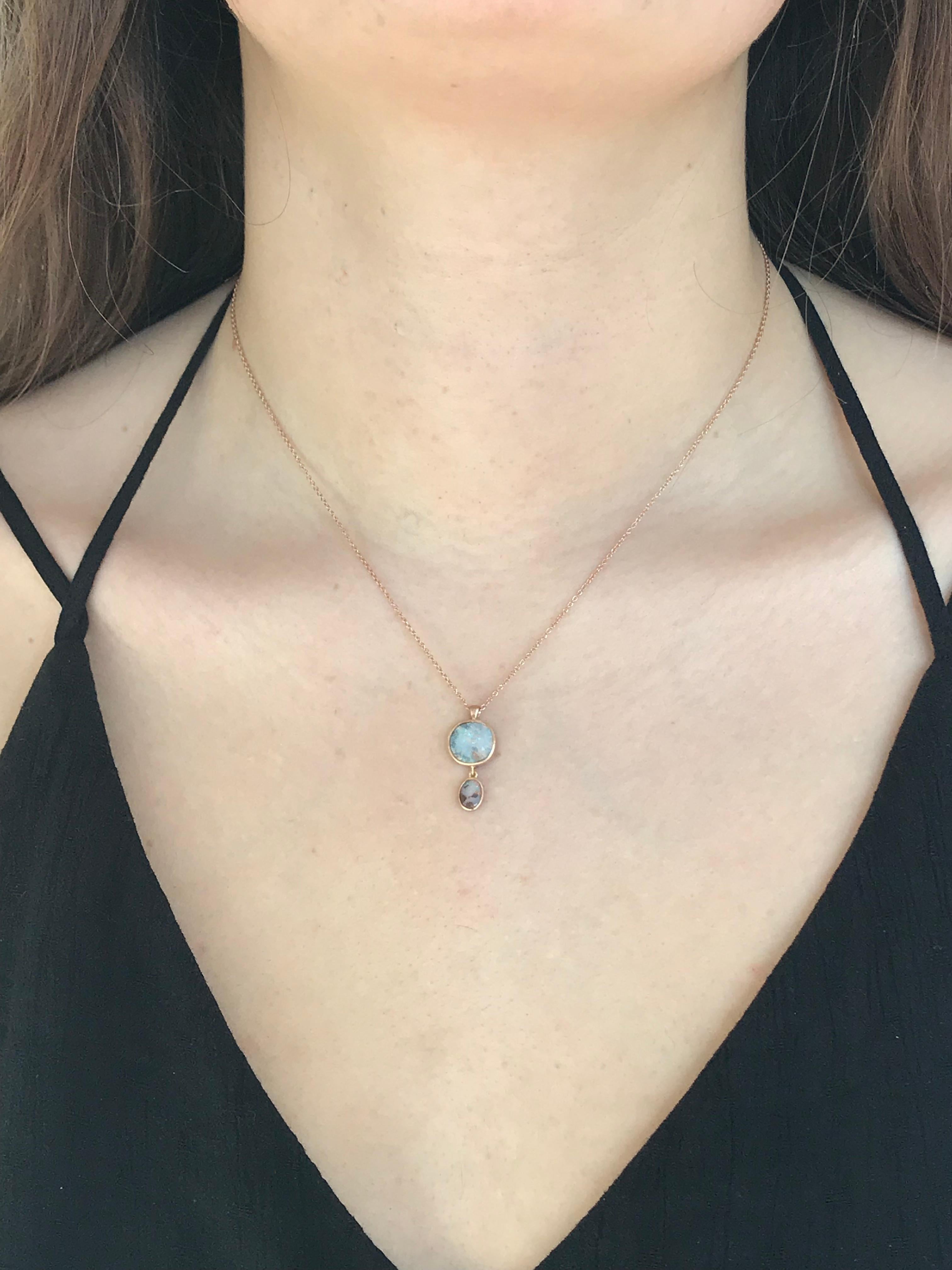 Contemporary Dalben Design Australian Boulder Opal and Rose Gold Necklace For Sale