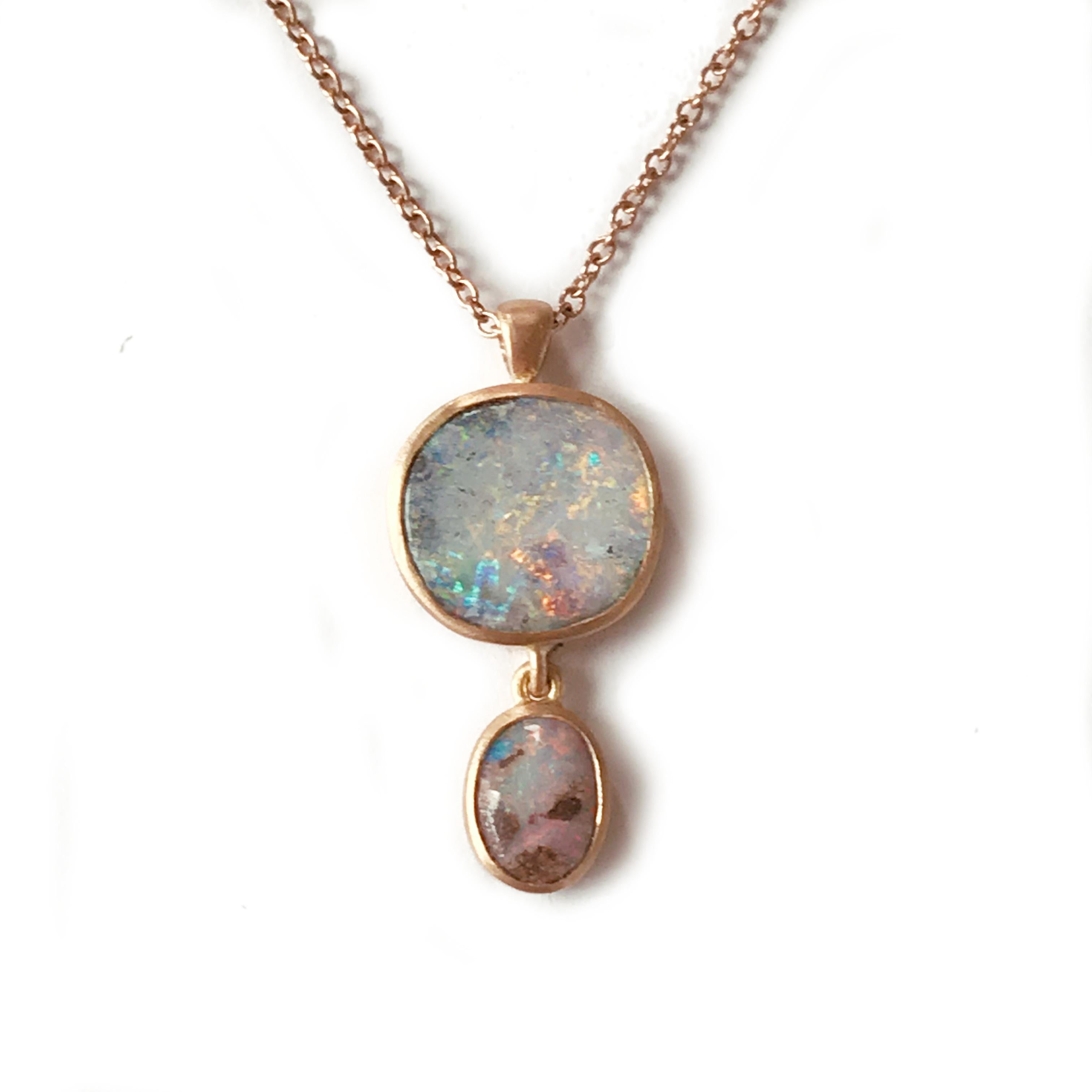 Oval Cut Dalben Design Australian Boulder Opal and Rose Gold Necklace For Sale