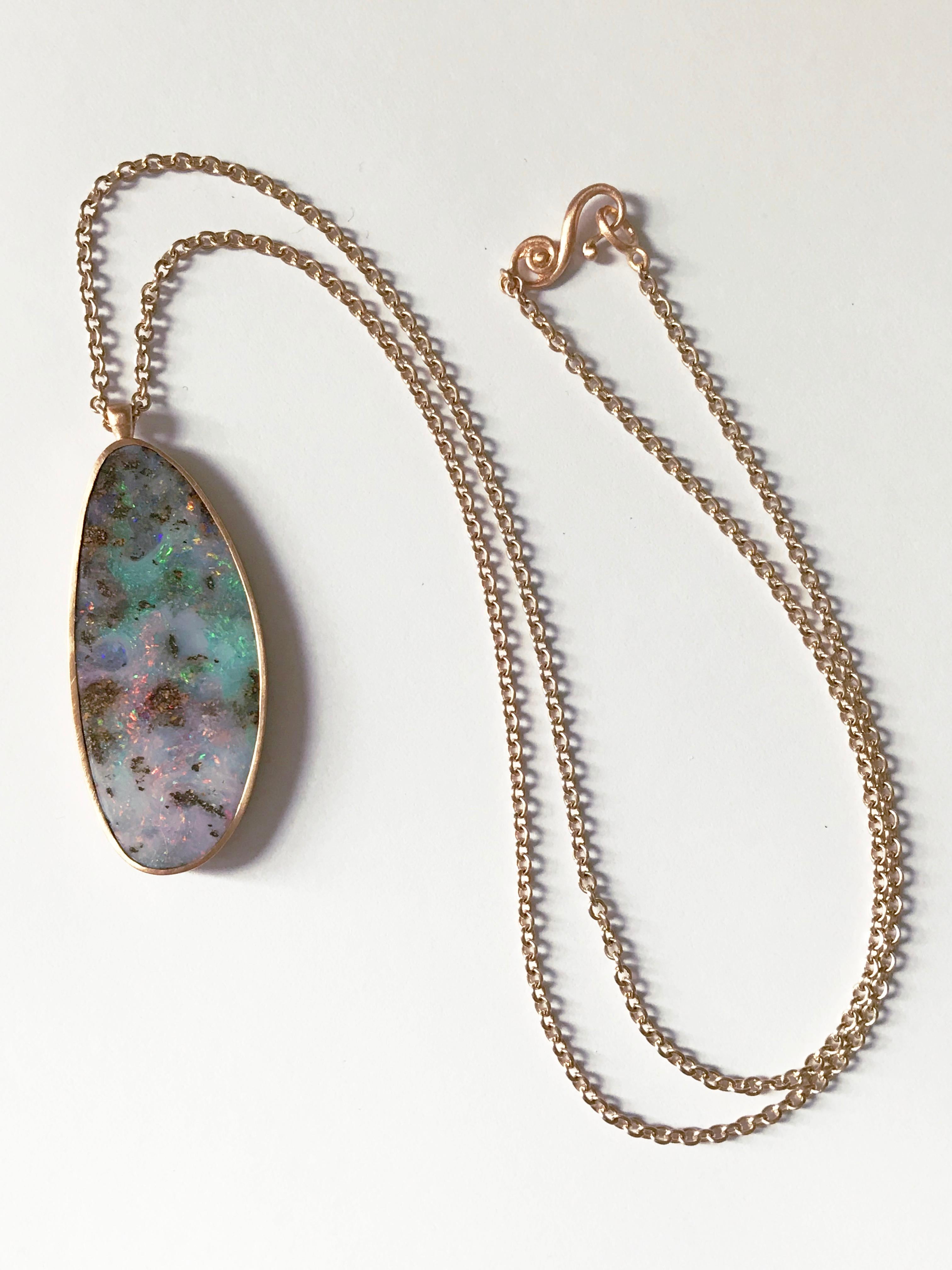 Dalben Design Australian Boulder Opal and Rose Gold Necklace For Sale 1