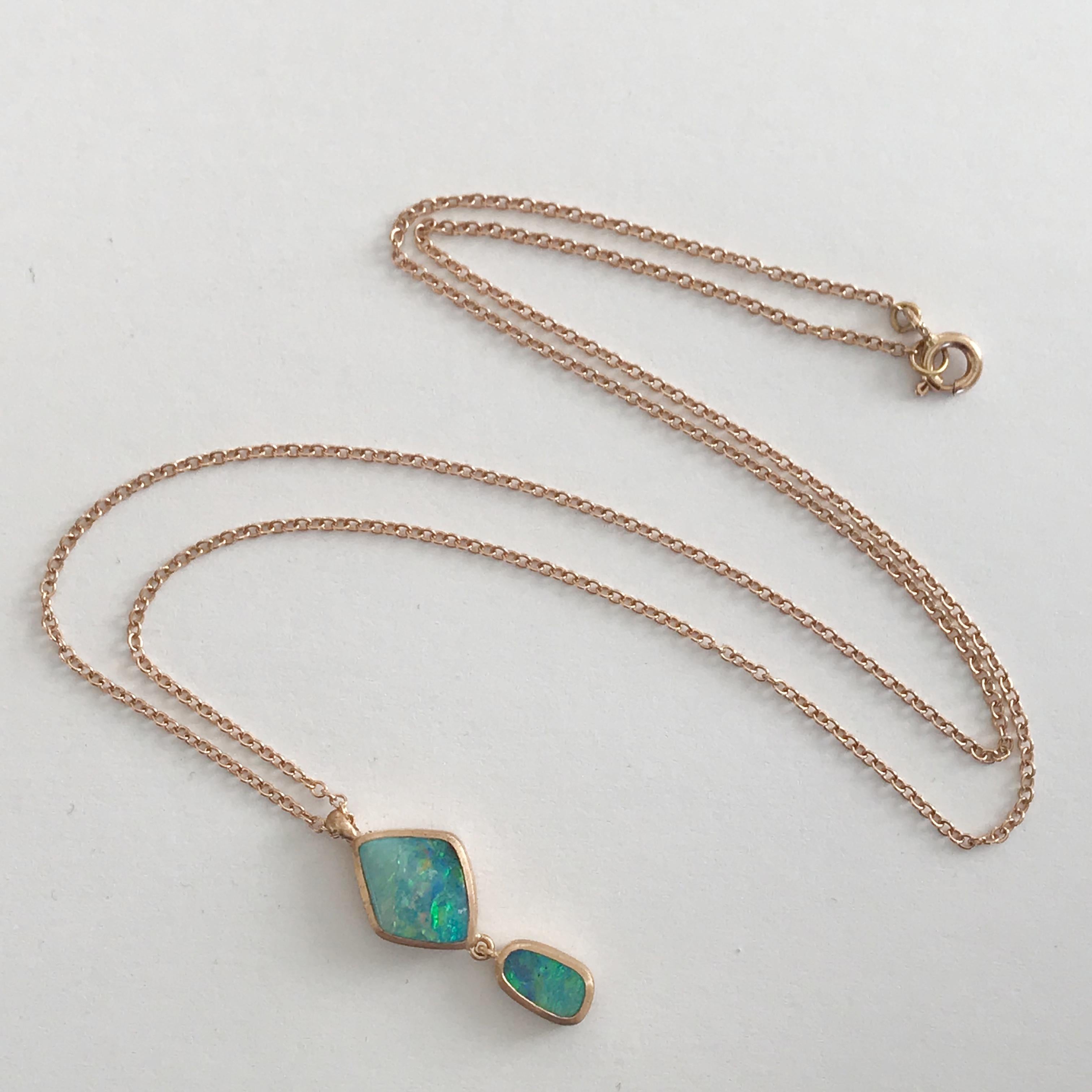 Rough Cut Dalben Design Australian Boulder Opal and Rose Gold Necklace For Sale