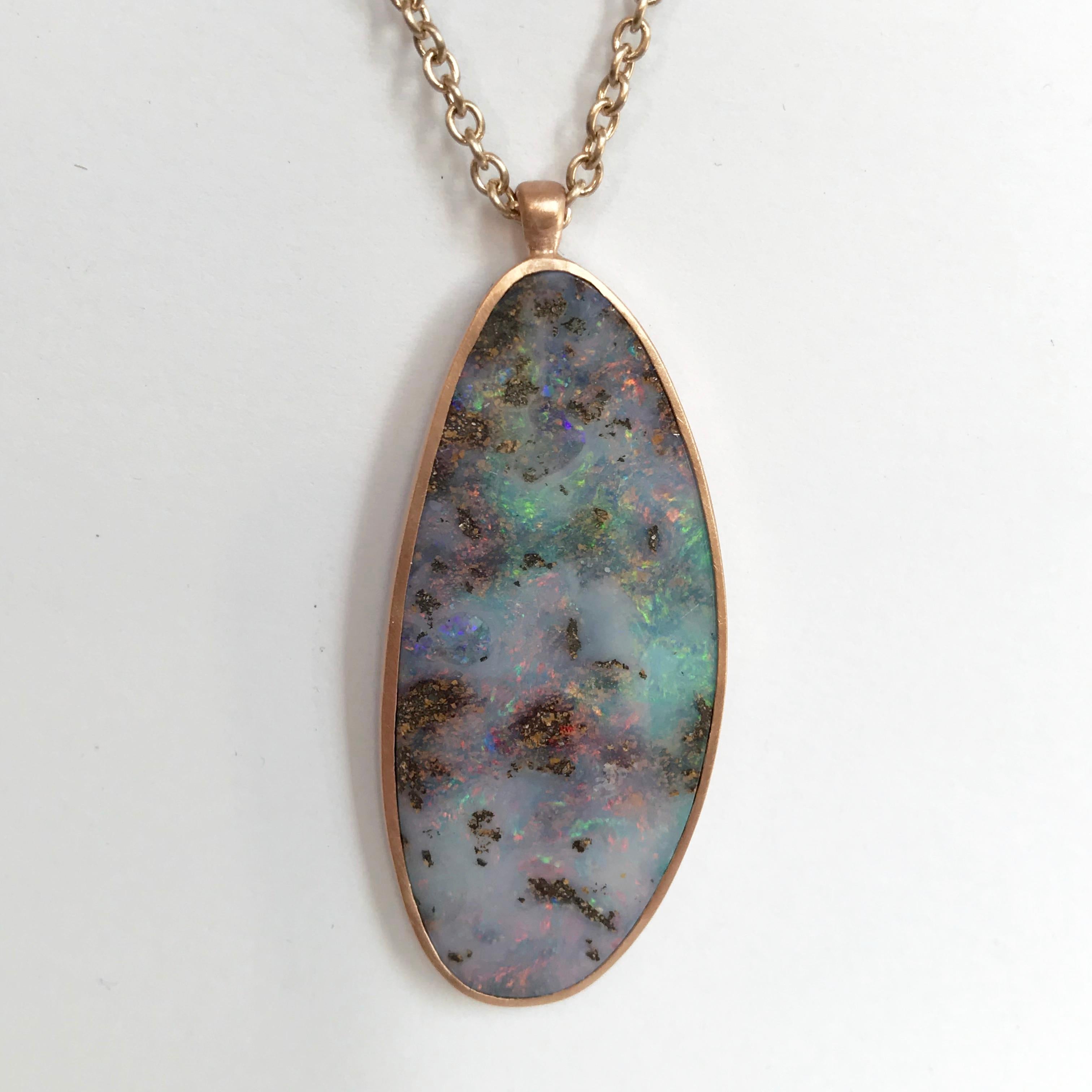 Dalben Design Australian Boulder Opal and Rose Gold Necklace For Sale 2