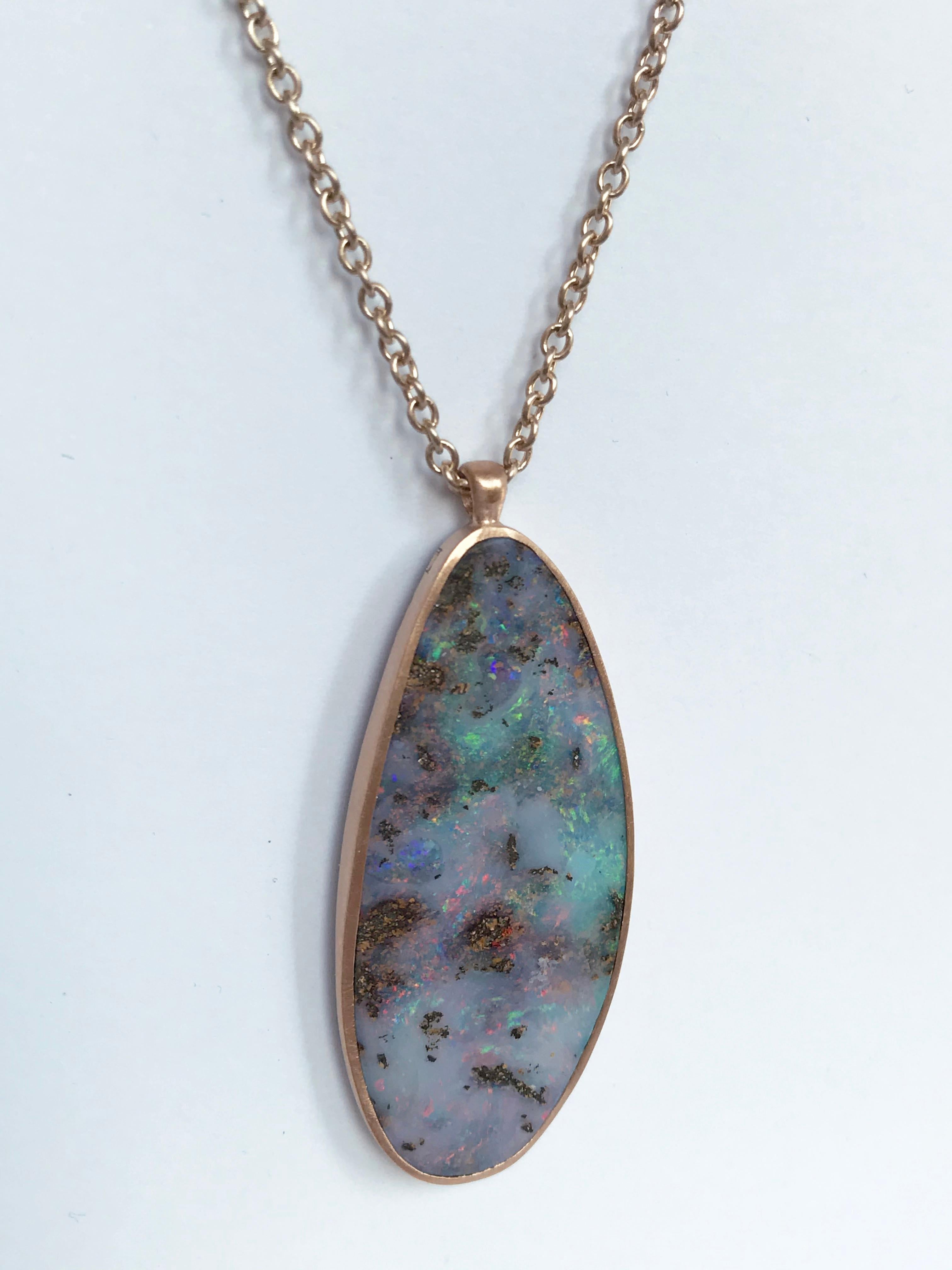 Dalben Design Australian Boulder Opal and Rose Gold Necklace For Sale 3