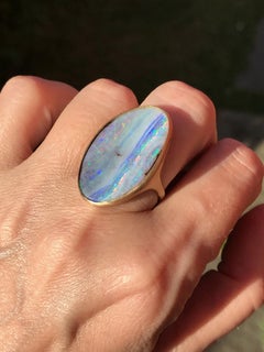 Dalben Design Big Oval Australian Boulder Opal Yellow Gold Ring