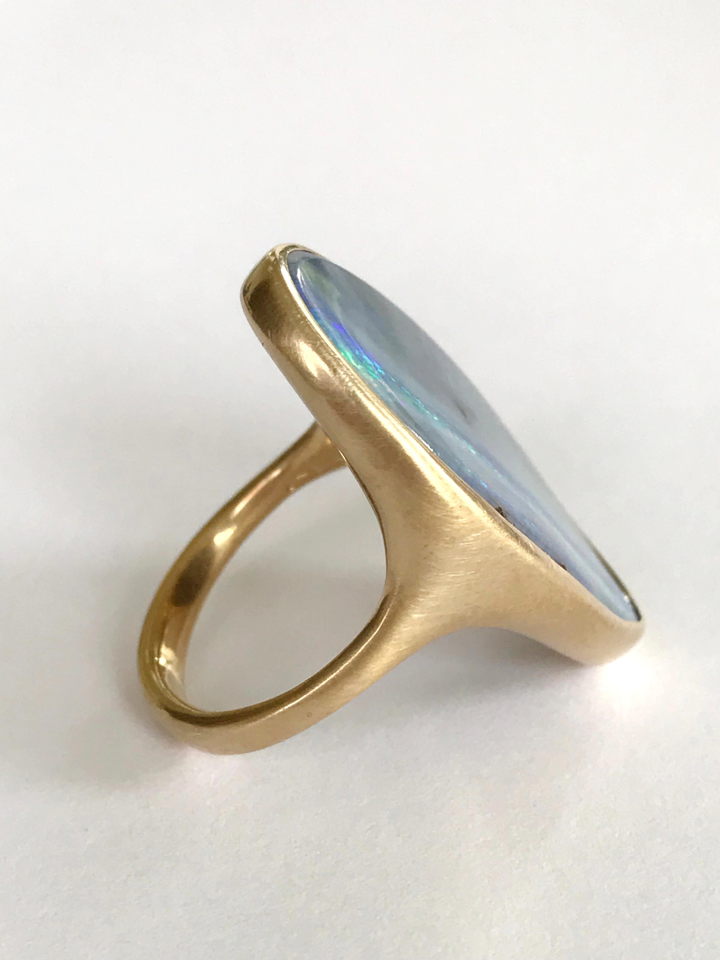 Contemporary Dalben Design Big Oval Australian Boulder Opal Yellow Gold Ring For Sale