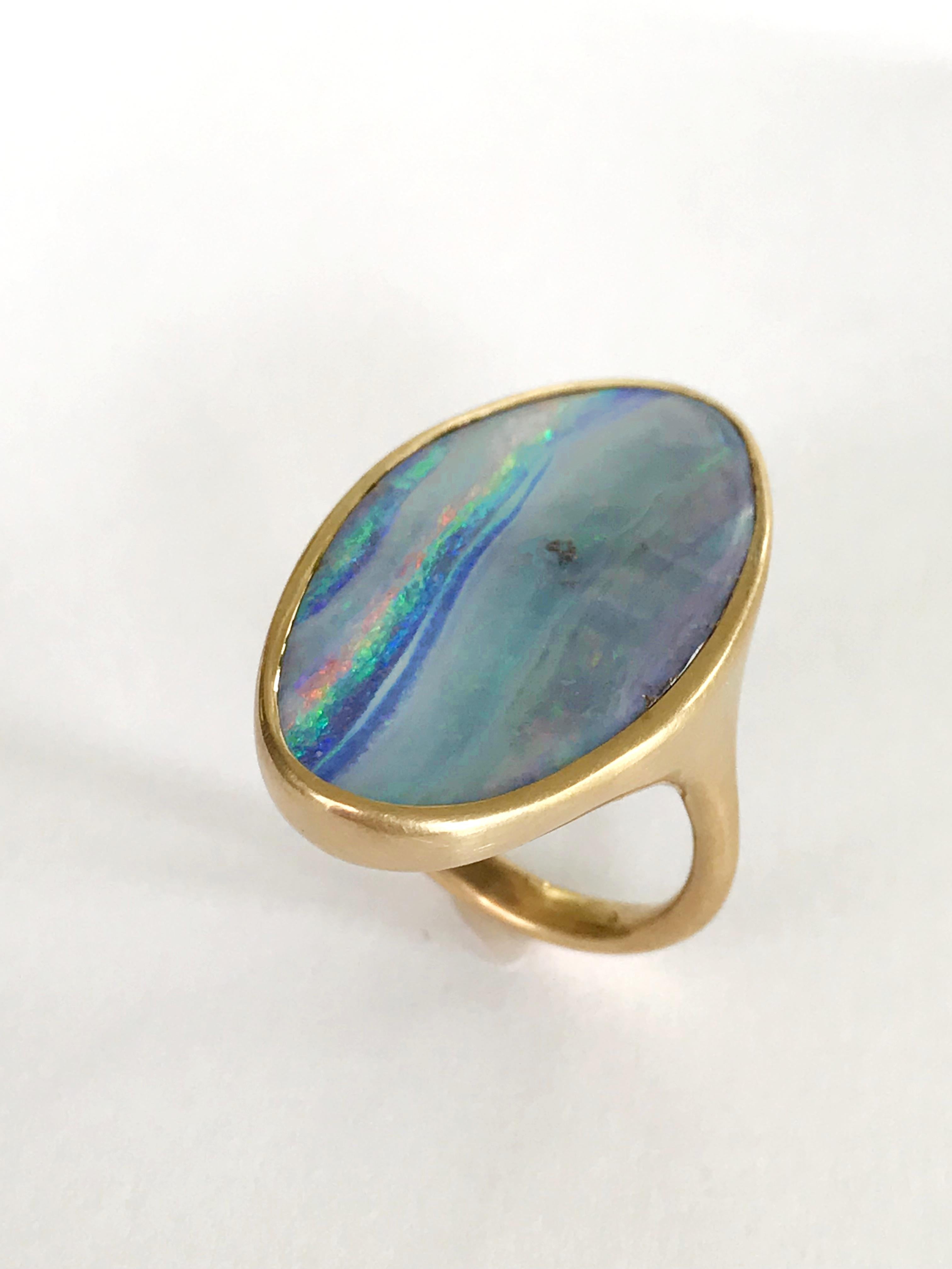 Dalben Design Big Oval Australian Boulder Opal Yellow Gold Ring In New Condition For Sale In Como, IT