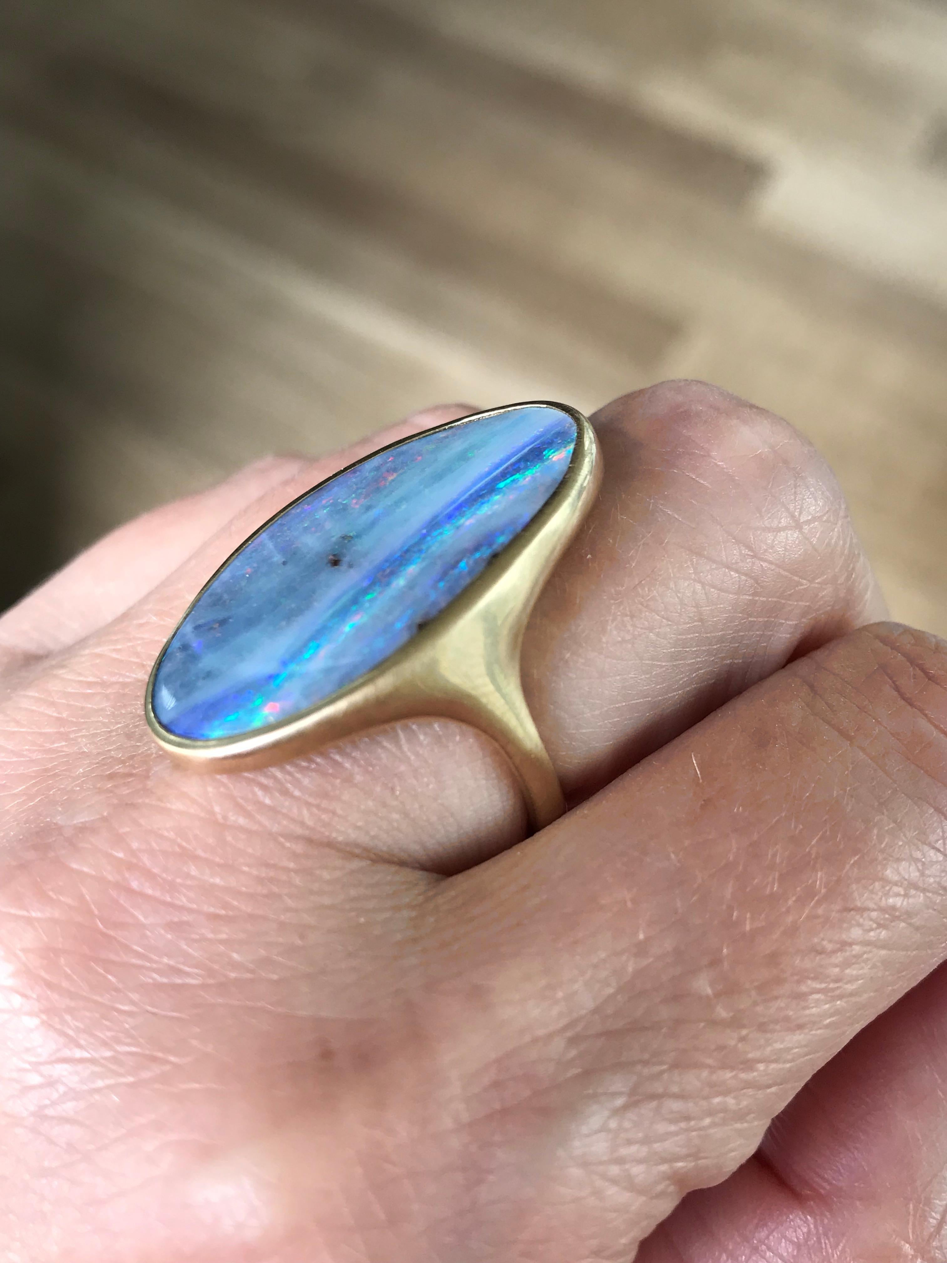 Dalben Design Big Oval Australian Boulder Opal Yellow Gold Ring For Sale 2