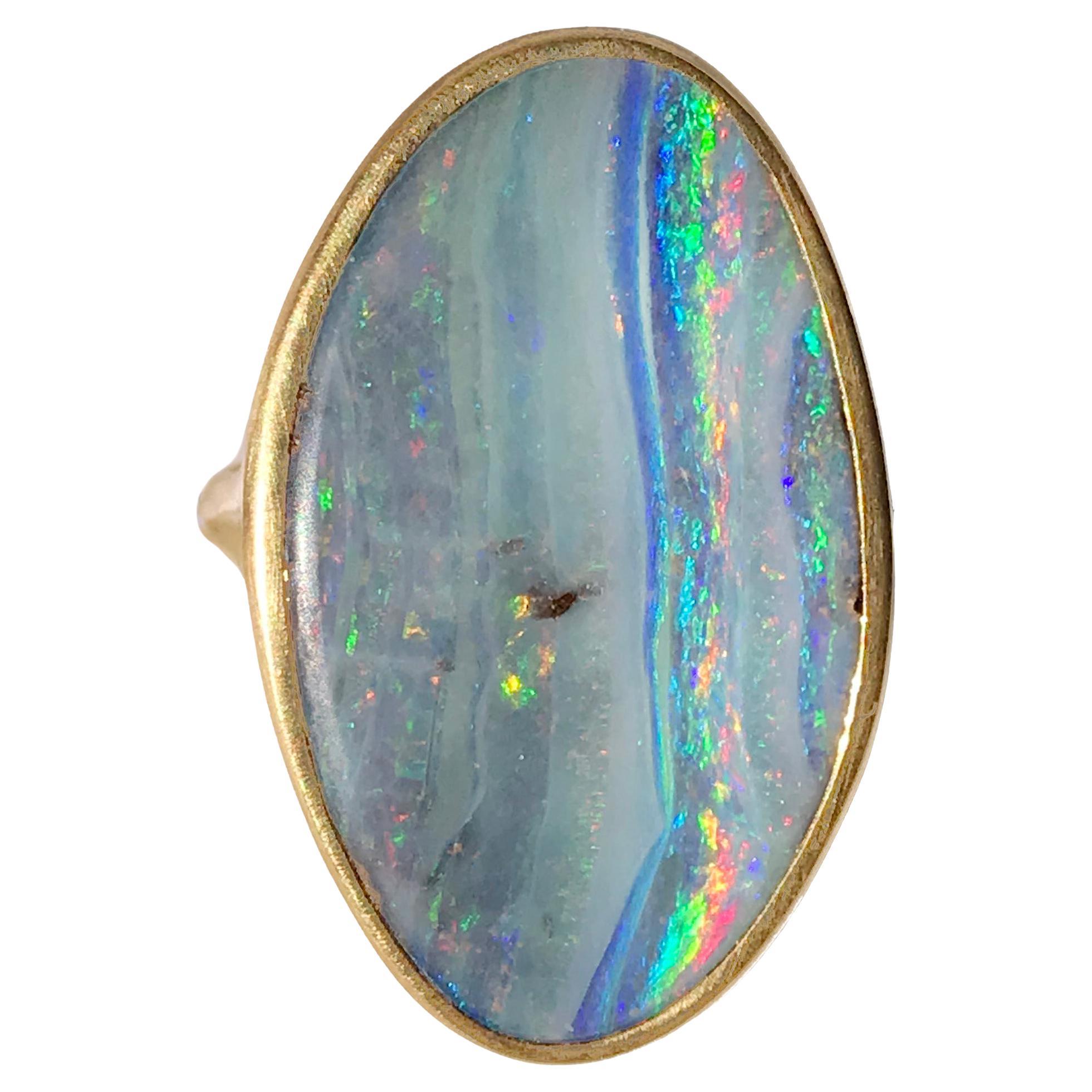 Dalben Design Big Oval Australian Boulder Opal Yellow Gold Ring