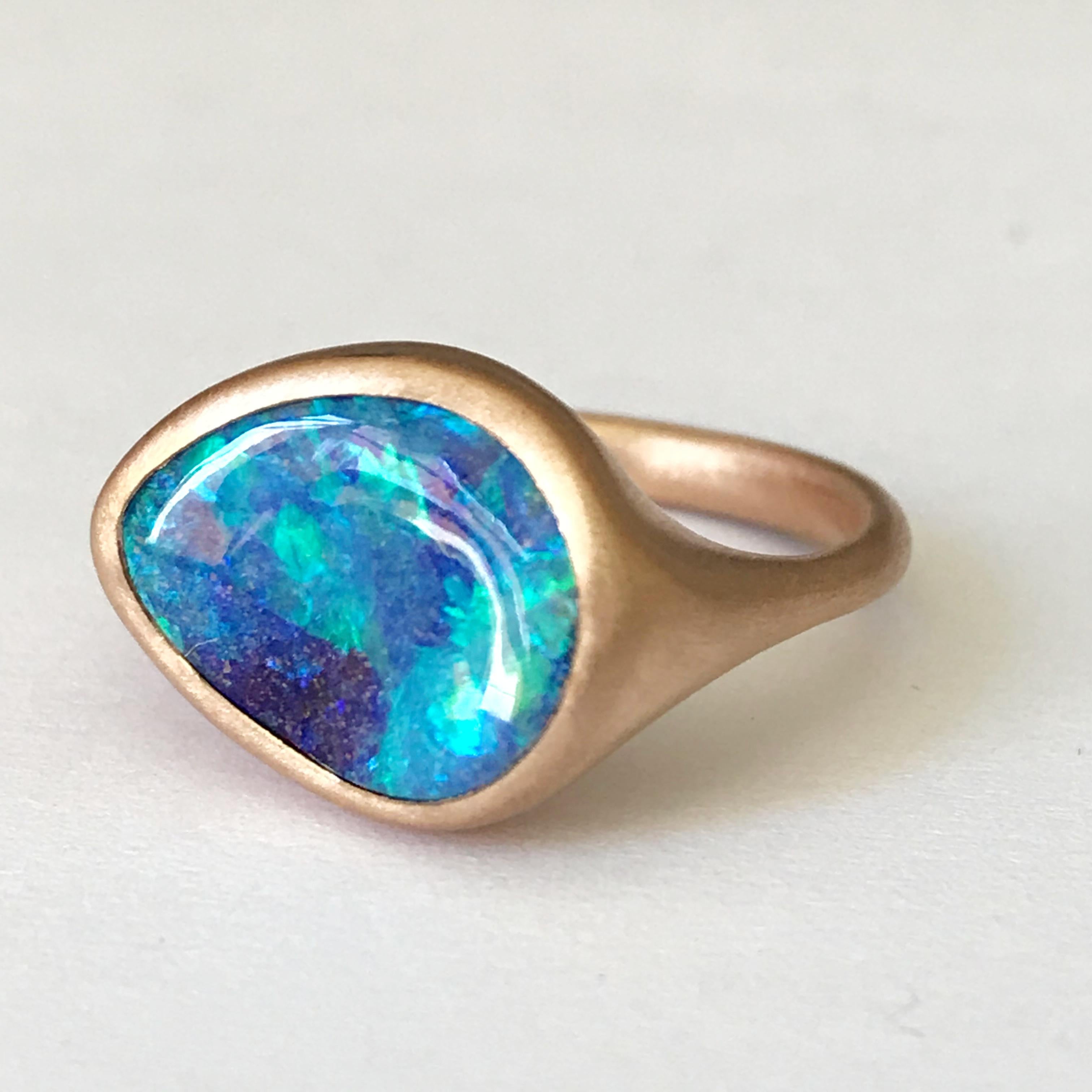 Dalben Design Blue Australian Boulder Opal Rose Gold Ring 3