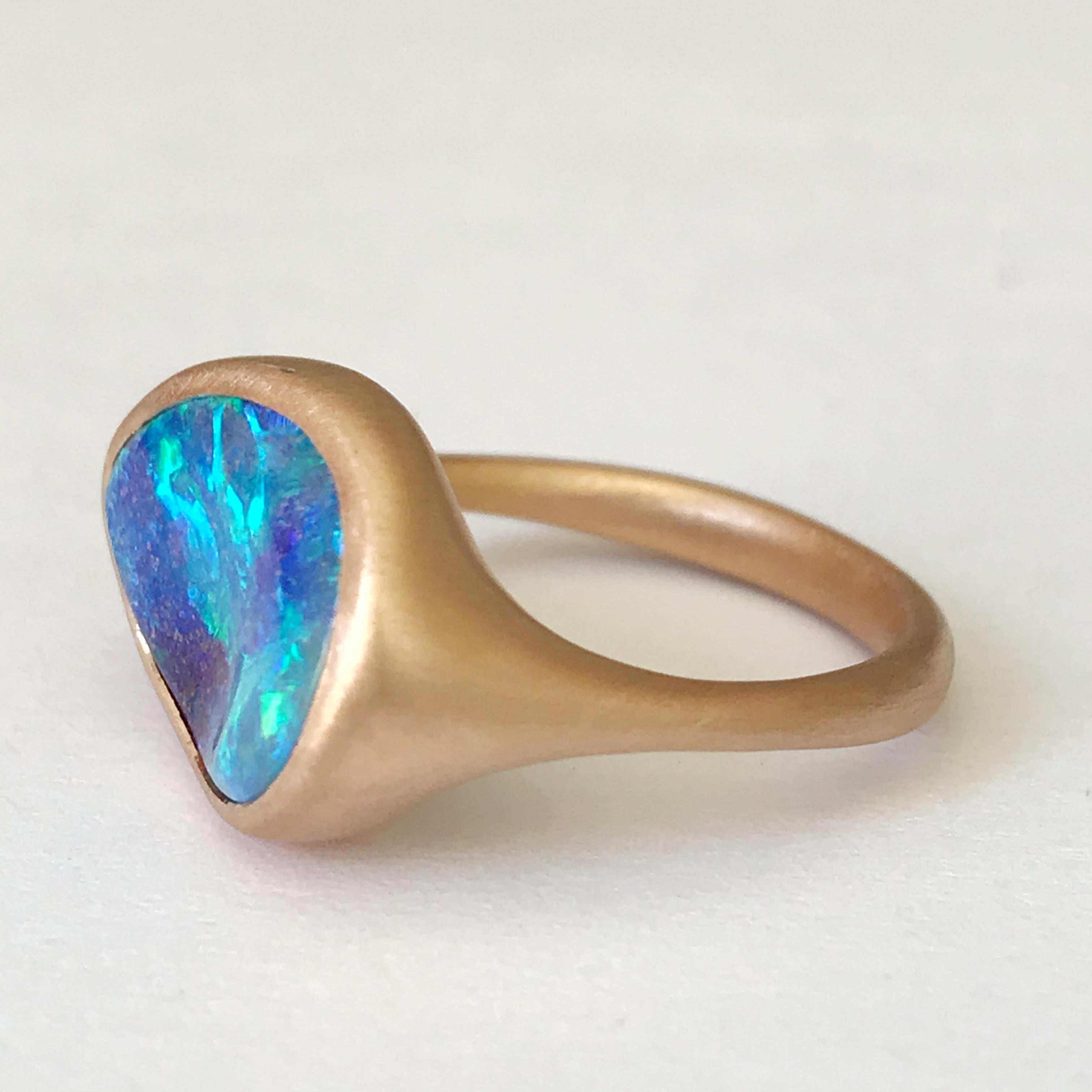 Dalben Design Blue Australian Boulder Opal Rose Gold Ring 4