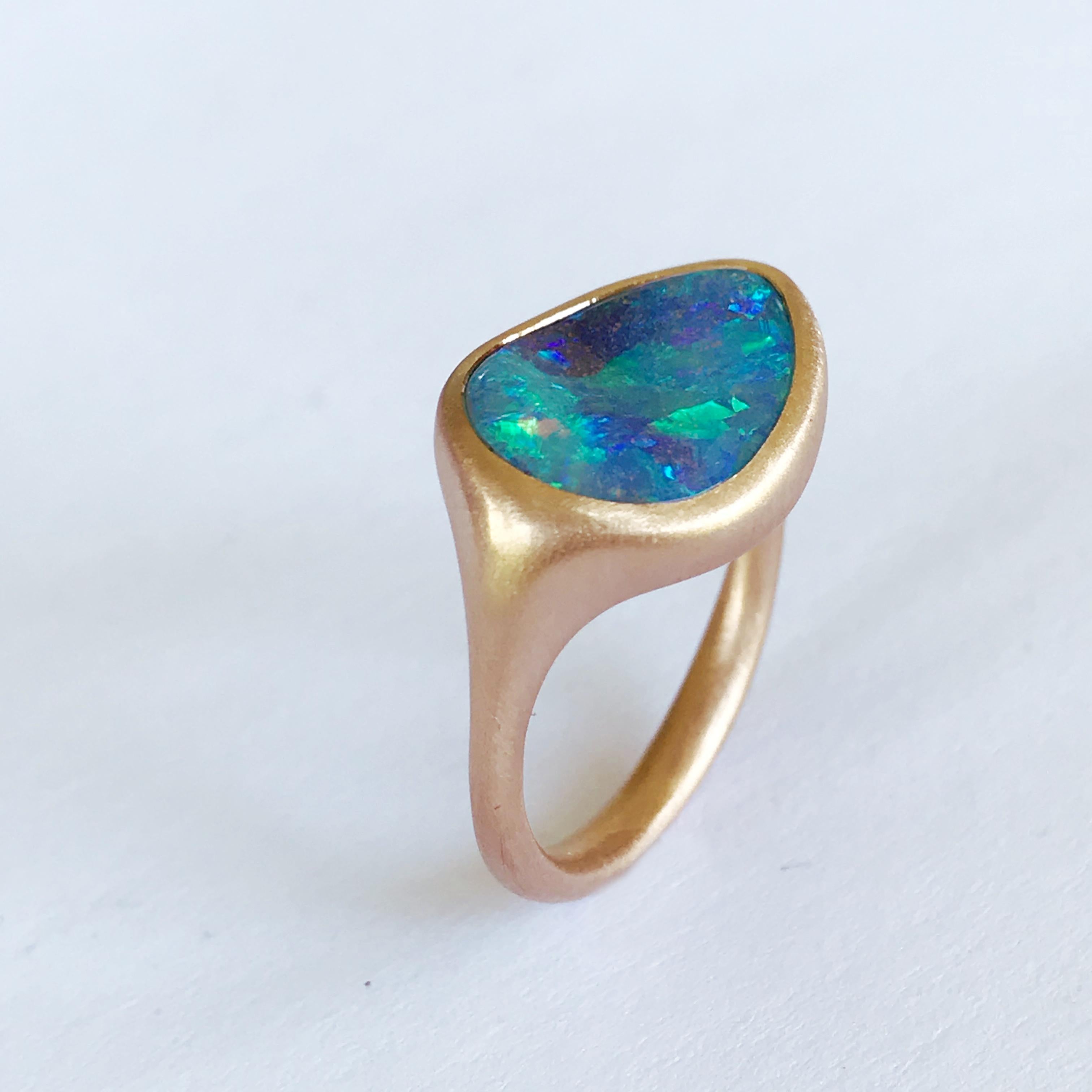 Dalben Design Blue Australian Boulder Opal Rose Gold Ring 5