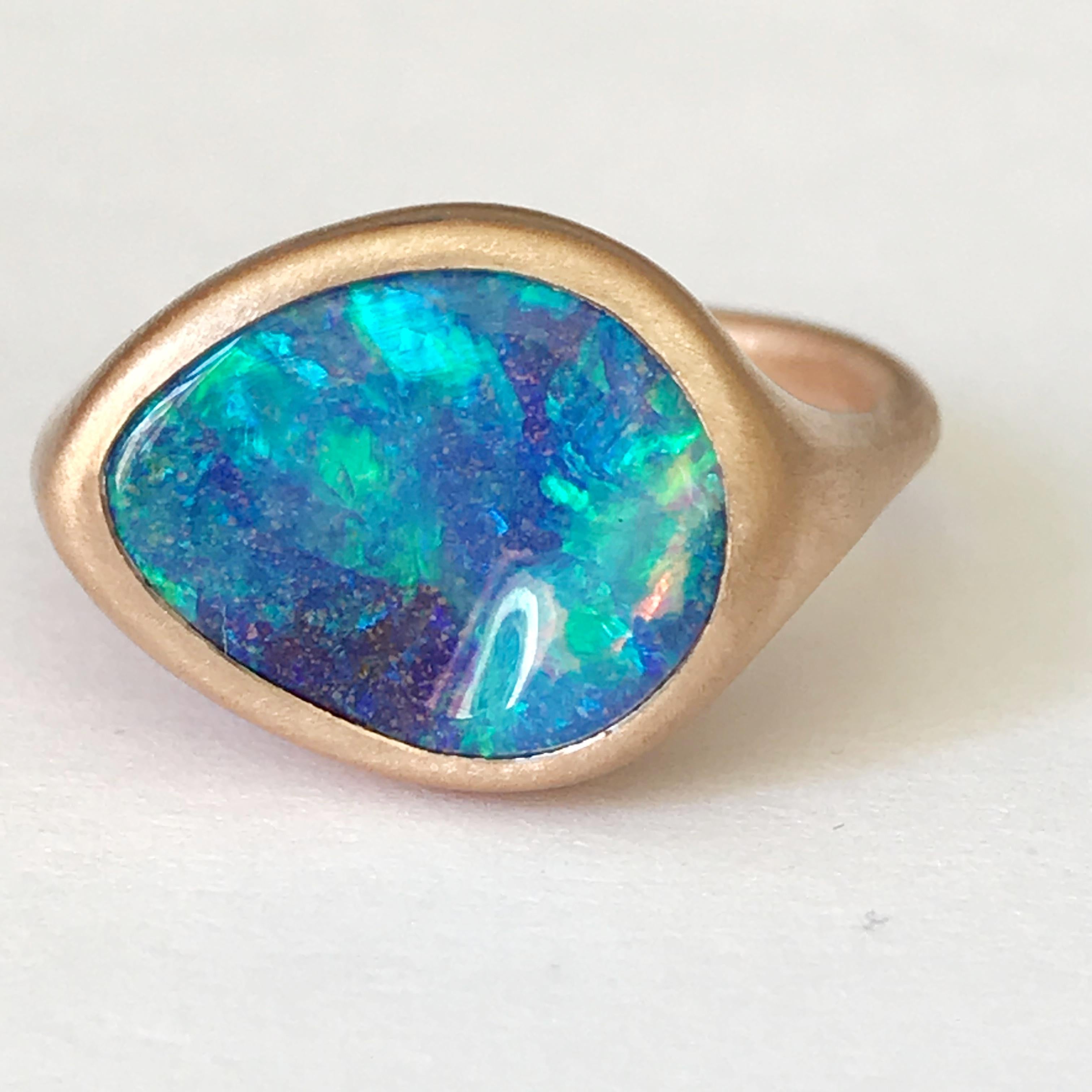 Dalben Design Blue Australian Boulder Opal Rose Gold Ring 6