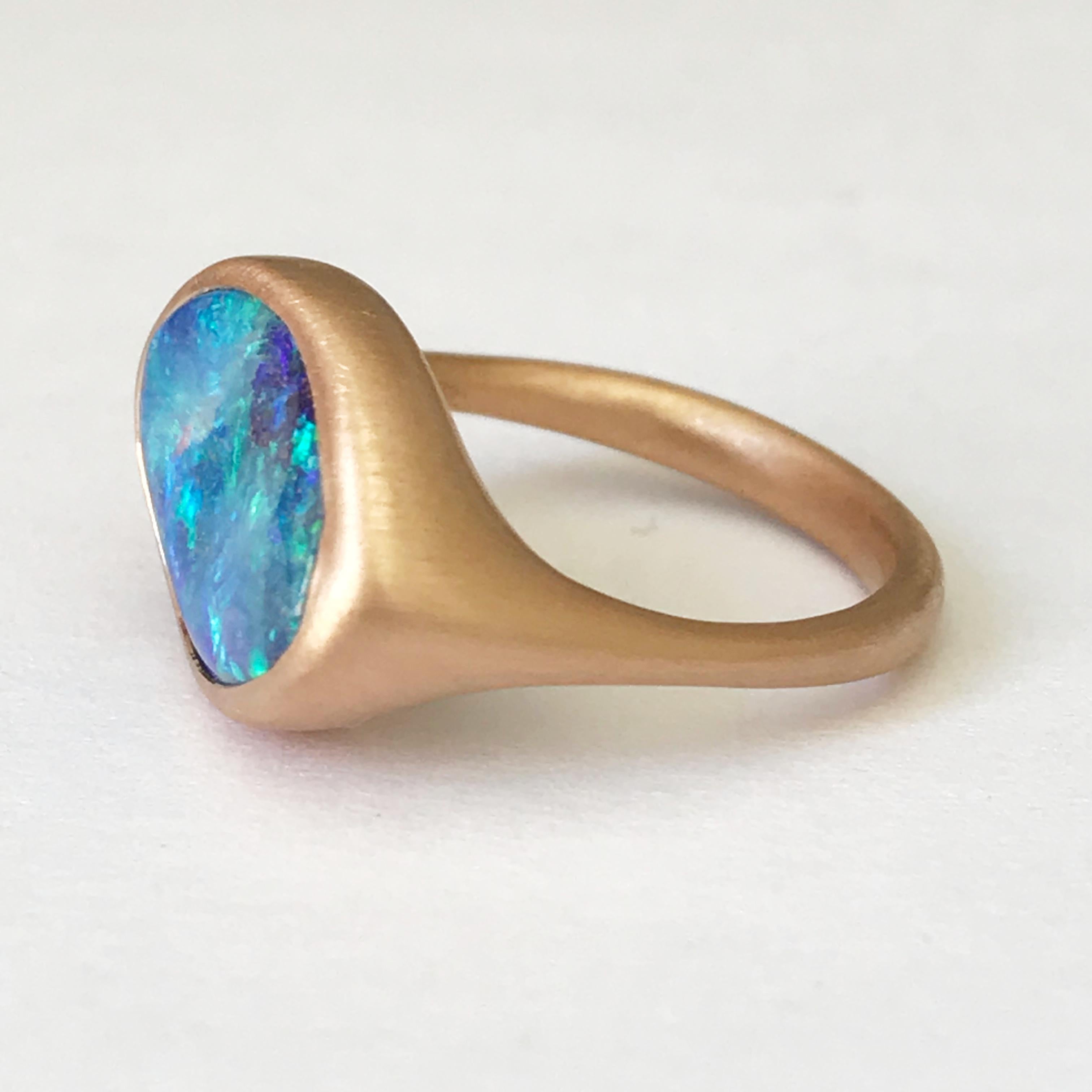 Dalben Design Blue Australian Boulder Opal Rose Gold Ring 7