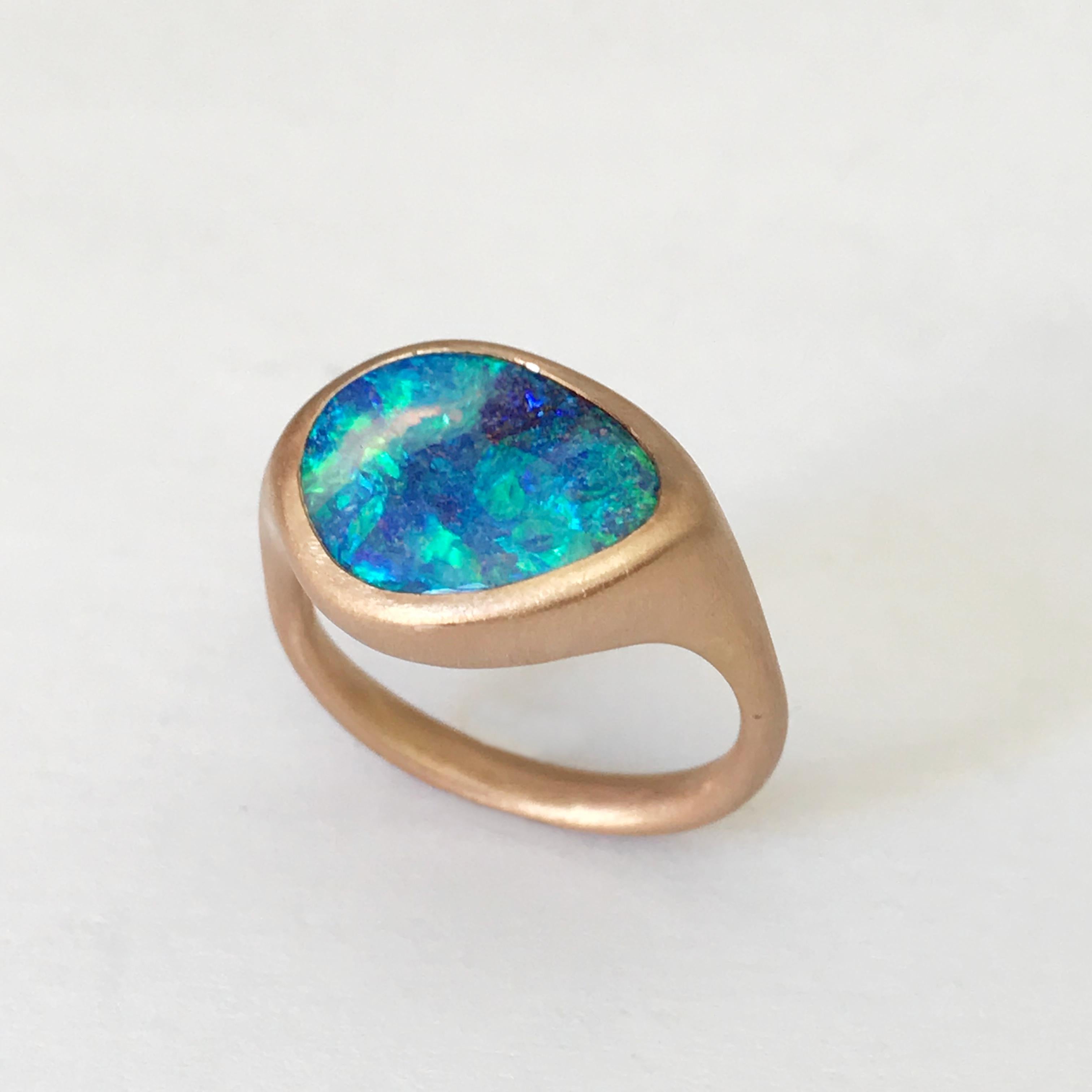 Dalben Design Blue Australian Boulder Opal Rose Gold Ring 8