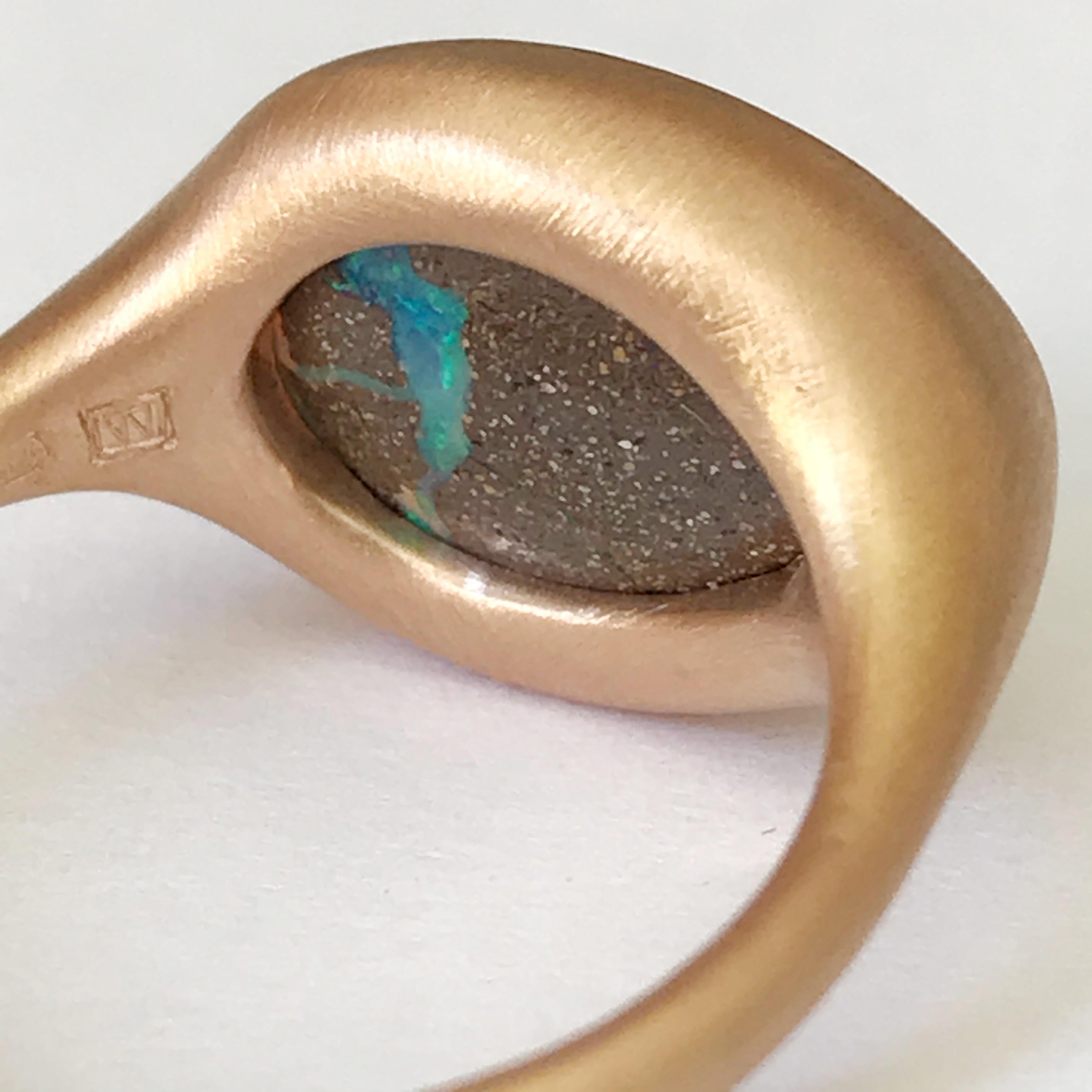 Dalben Design Blue Australian Boulder Opal Rose Gold Ring 9