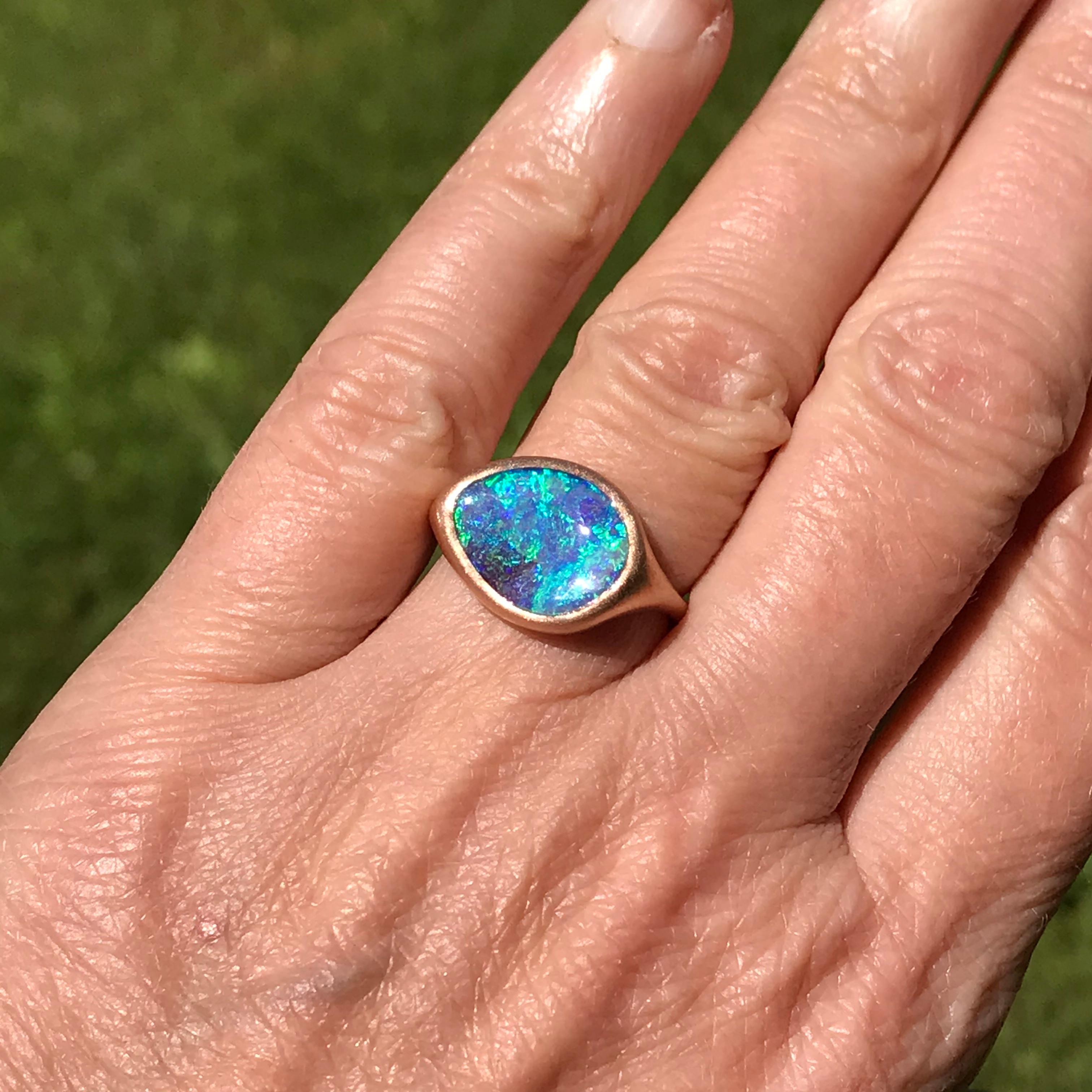 Contemporary Dalben Design Blue Australian Boulder Opal Rose Gold Ring