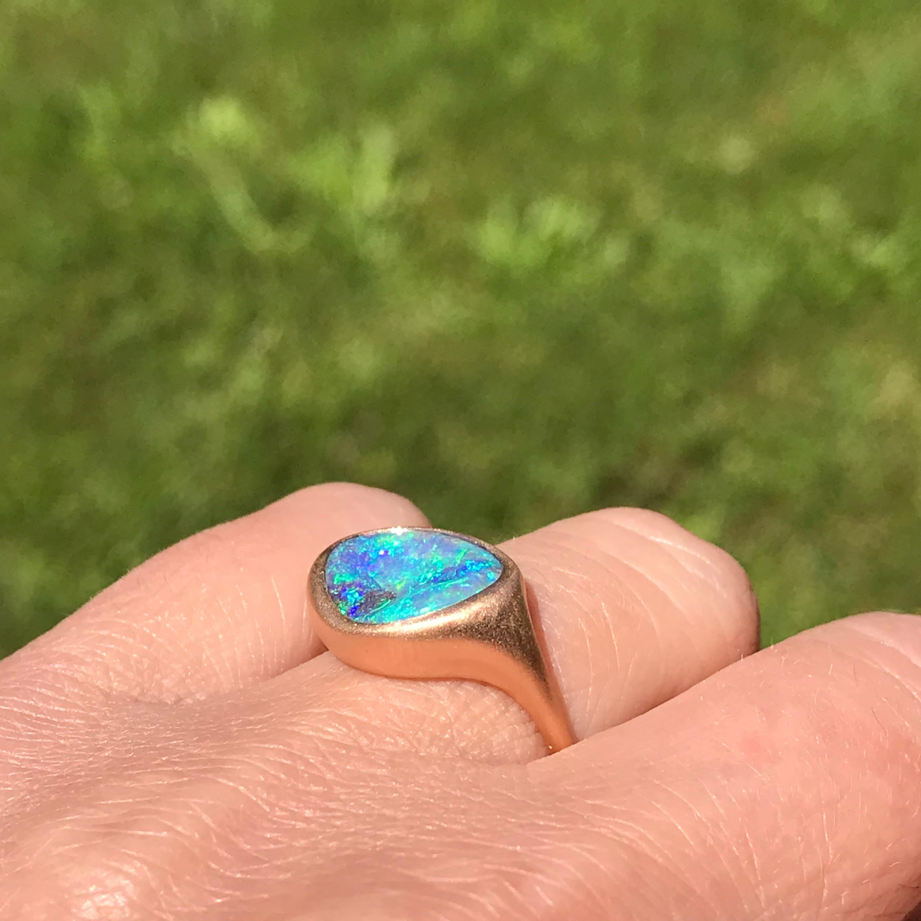 Rough Cut Dalben Design Blue Australian Boulder Opal Rose Gold Ring