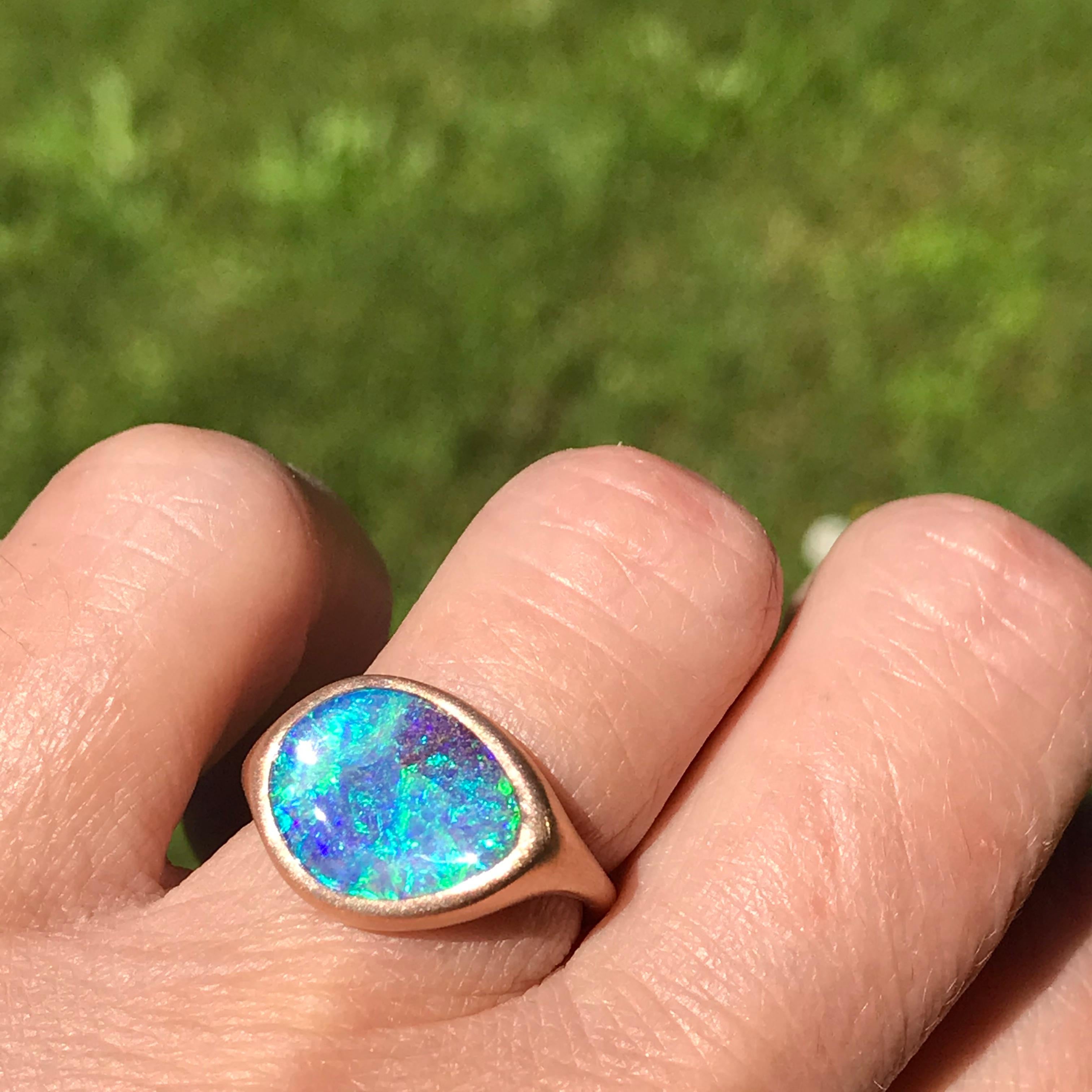 Dalben Design Blue Australian Boulder Opal Rose Gold Ring In New Condition In Como, IT