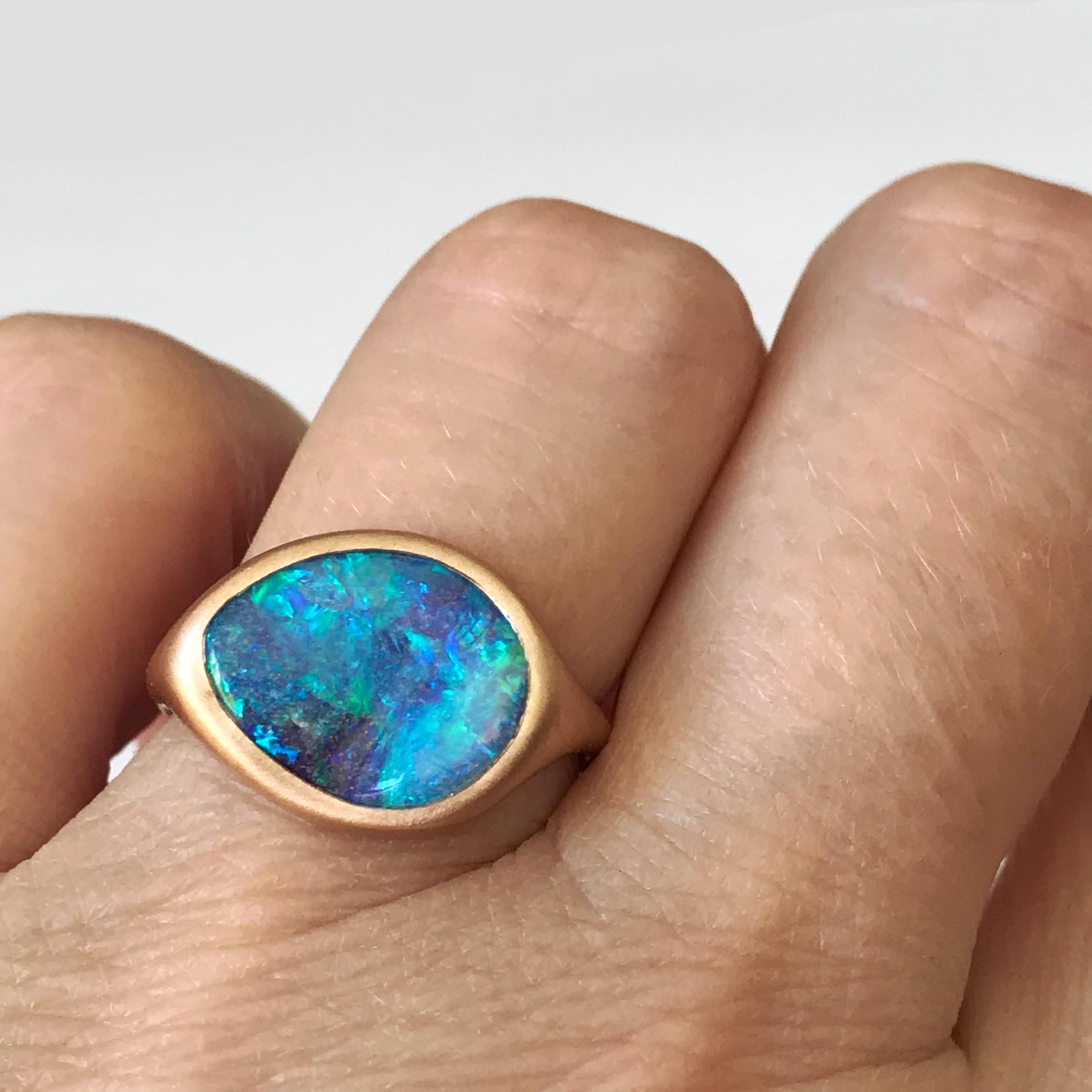 Dalben Design Blue Australian Boulder Opal Rose Gold Ring 1