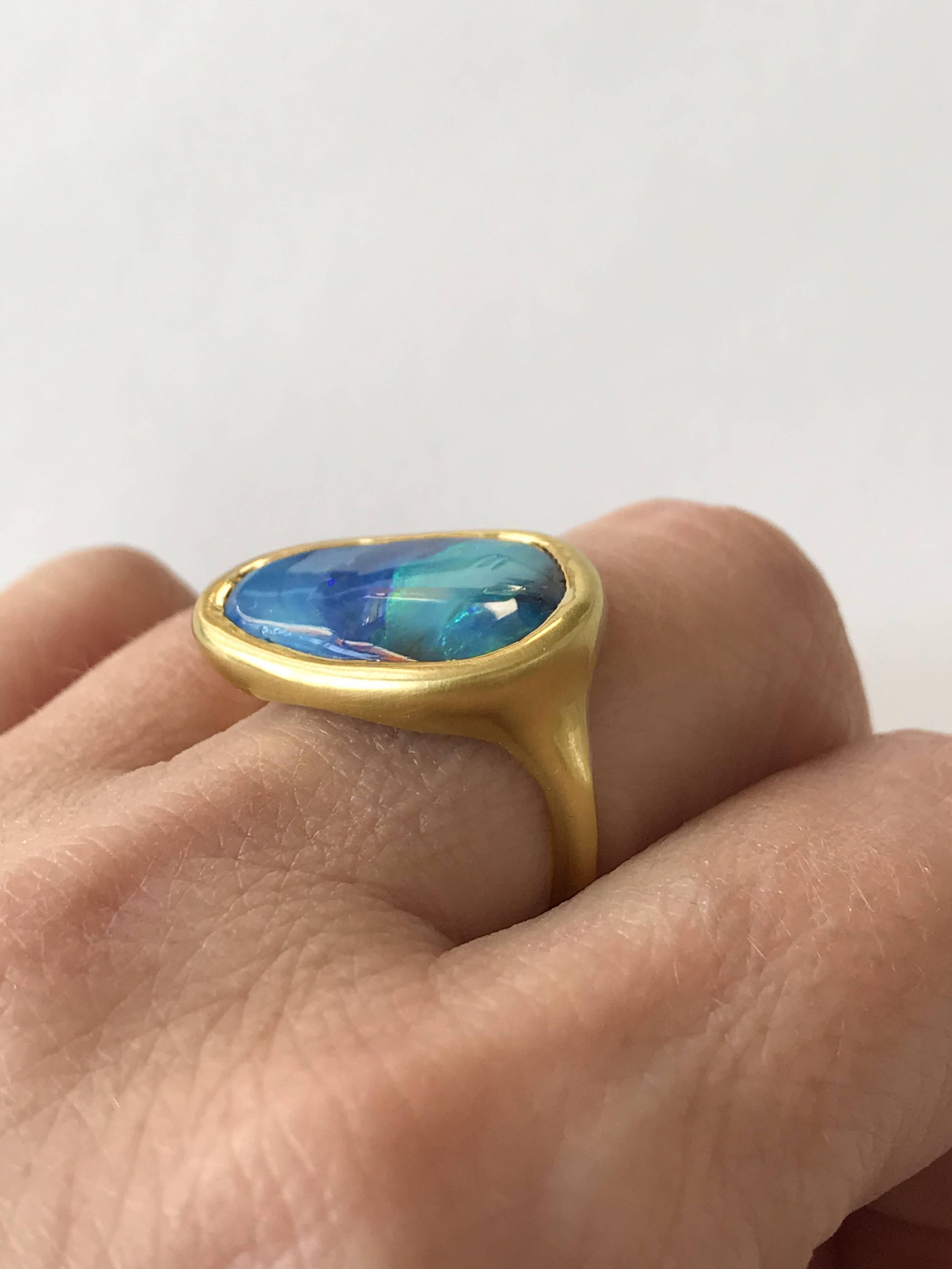 Contemporary Dalben Design Blue Green Australian Boulder Opal Yellow Gold Ring For Sale