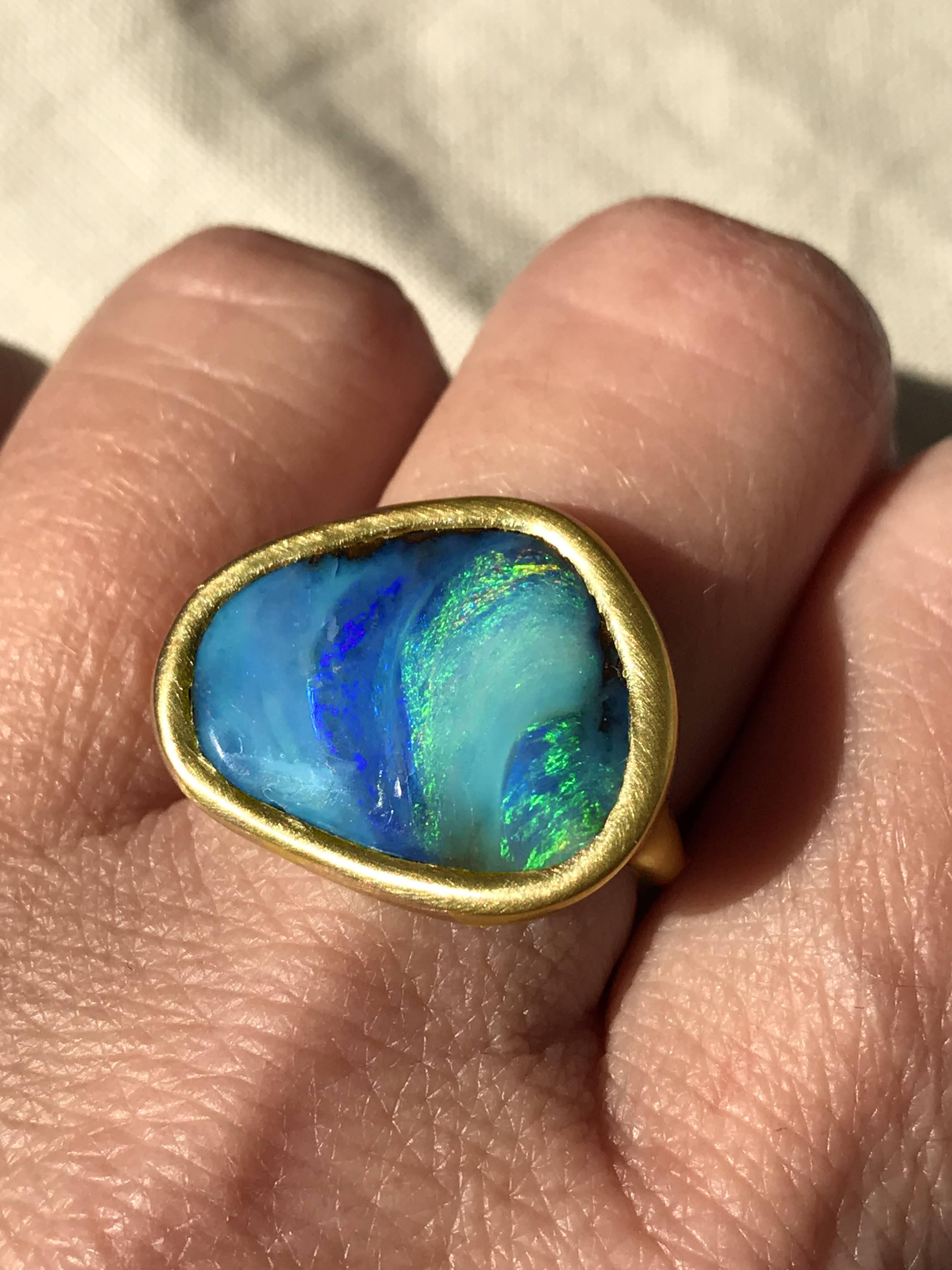 Dalben Design Blue Green Australian Boulder Opal Yellow Gold Ring In New Condition For Sale In Como, IT