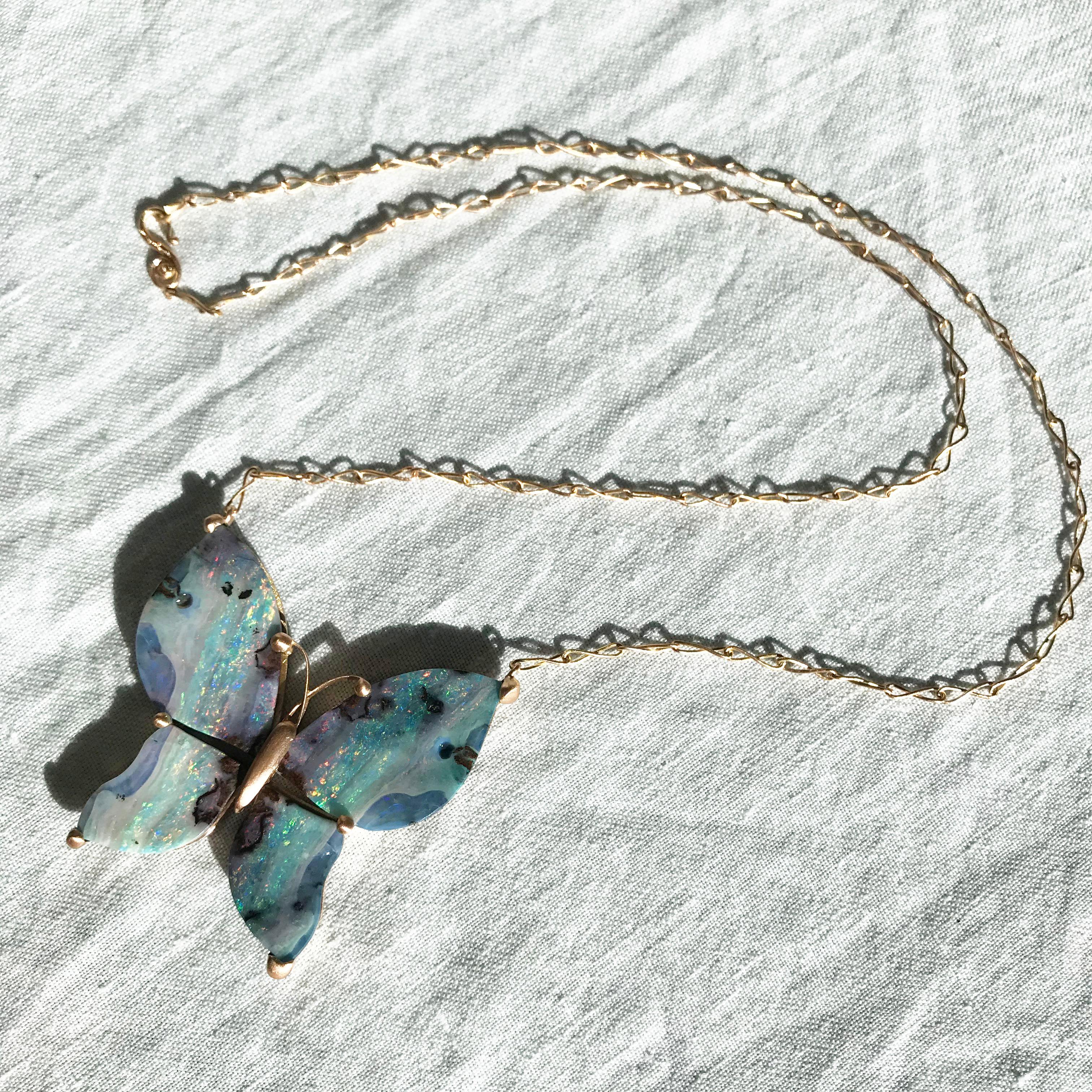 Dalben Design Butterfly Shape Australian Boulder Opal Gold Necklace 6