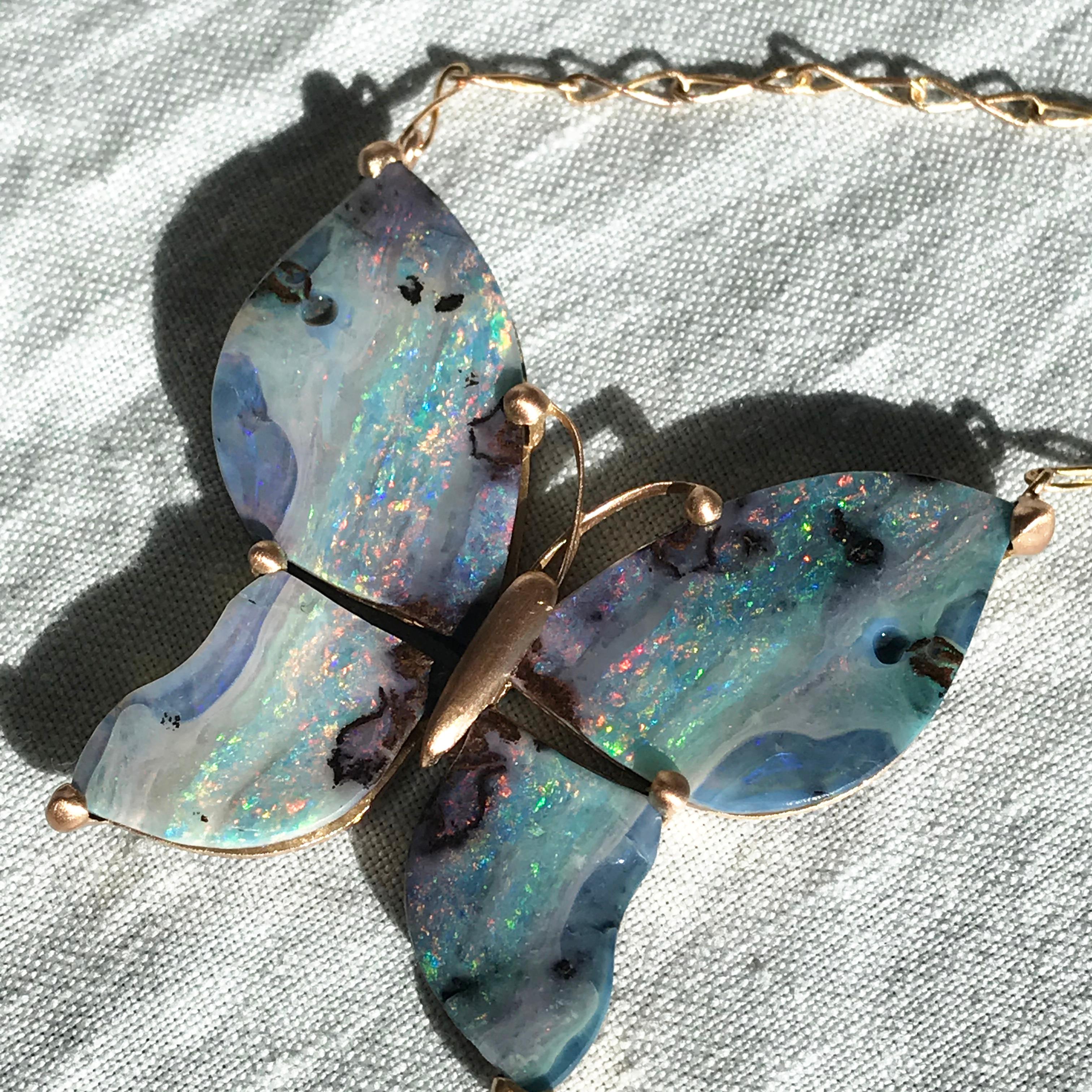Dalben Design Butterfly Shape Australian Boulder Opal Gold Necklace 7