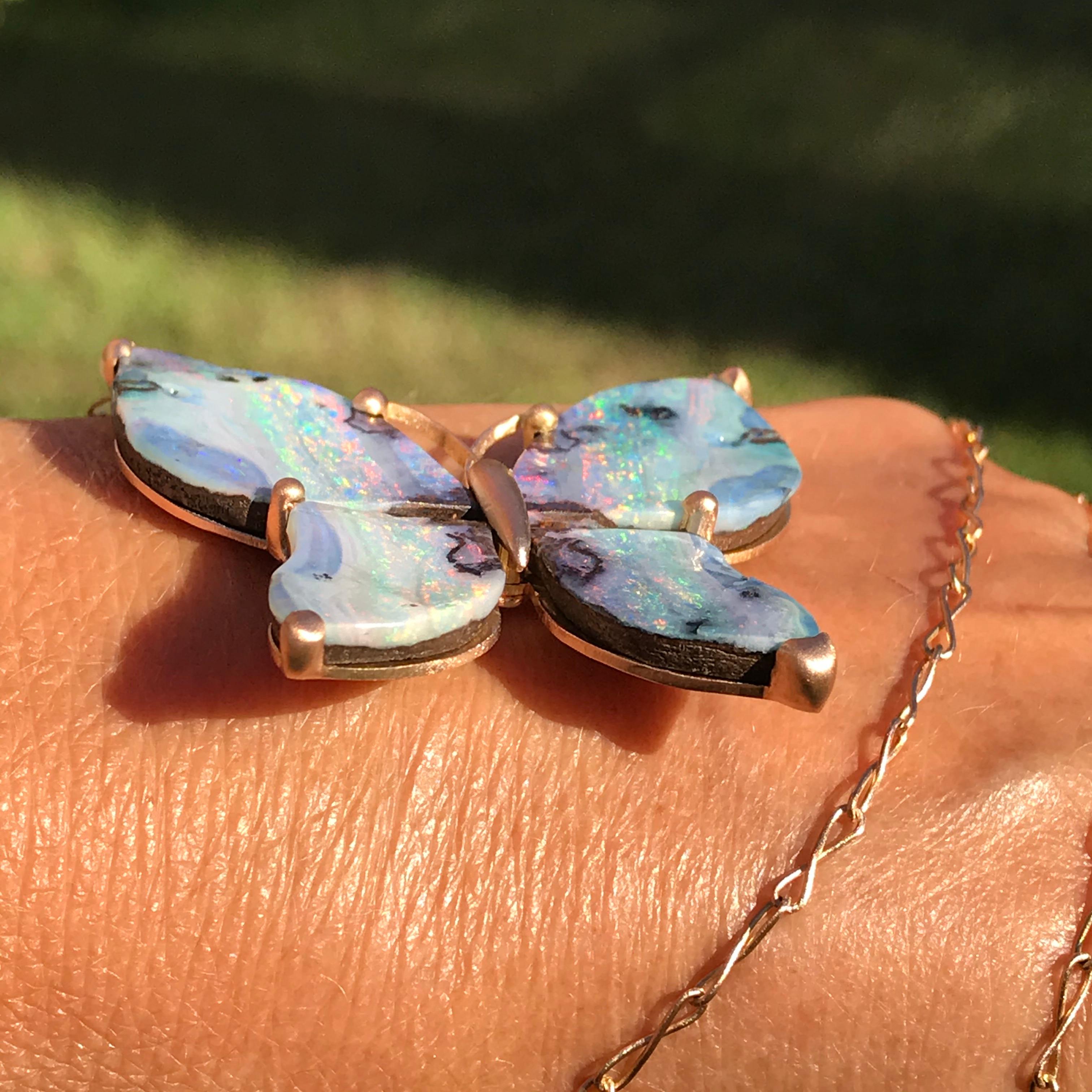 Women's Dalben Design Butterfly Shape Australian Boulder Opal Gold Necklace